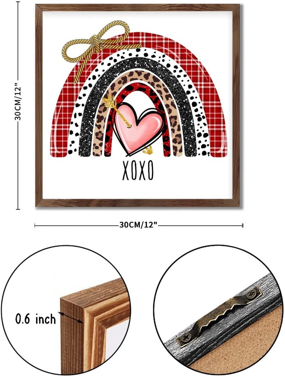 Romantic Heart Rainbow XOXO Framed Wood Wall Sign Home Decor