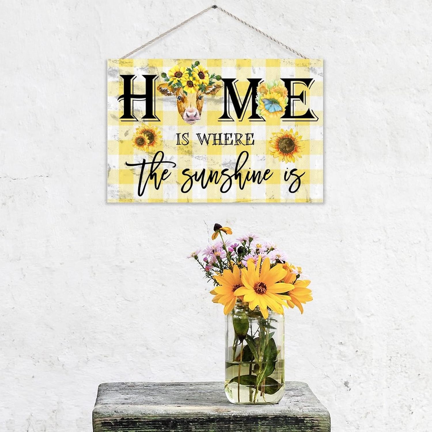 TEANFUN Home Is Where The Sunshine Is Wood Sign 8x12 Inch