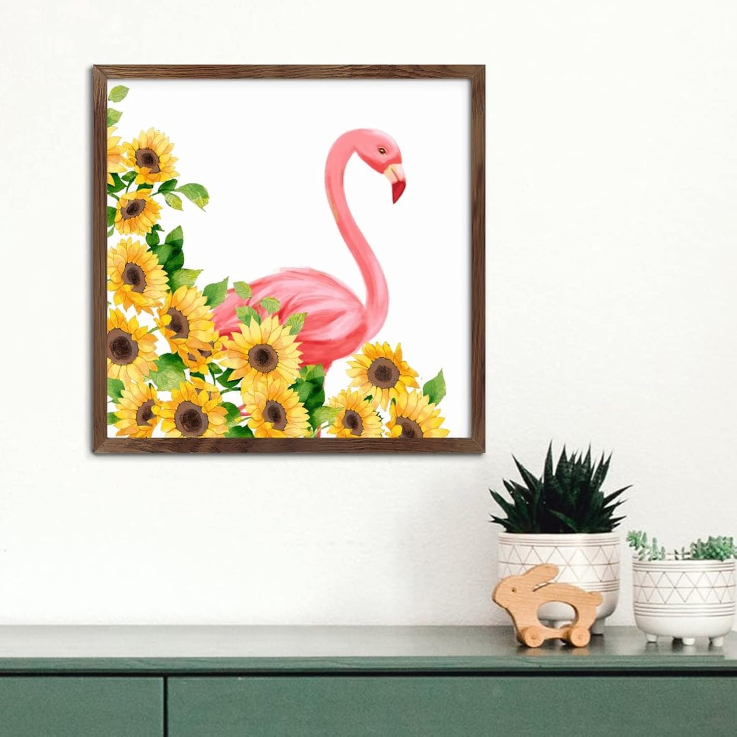 Hello Summer Flamingo Sunflower Wall Decor Sign