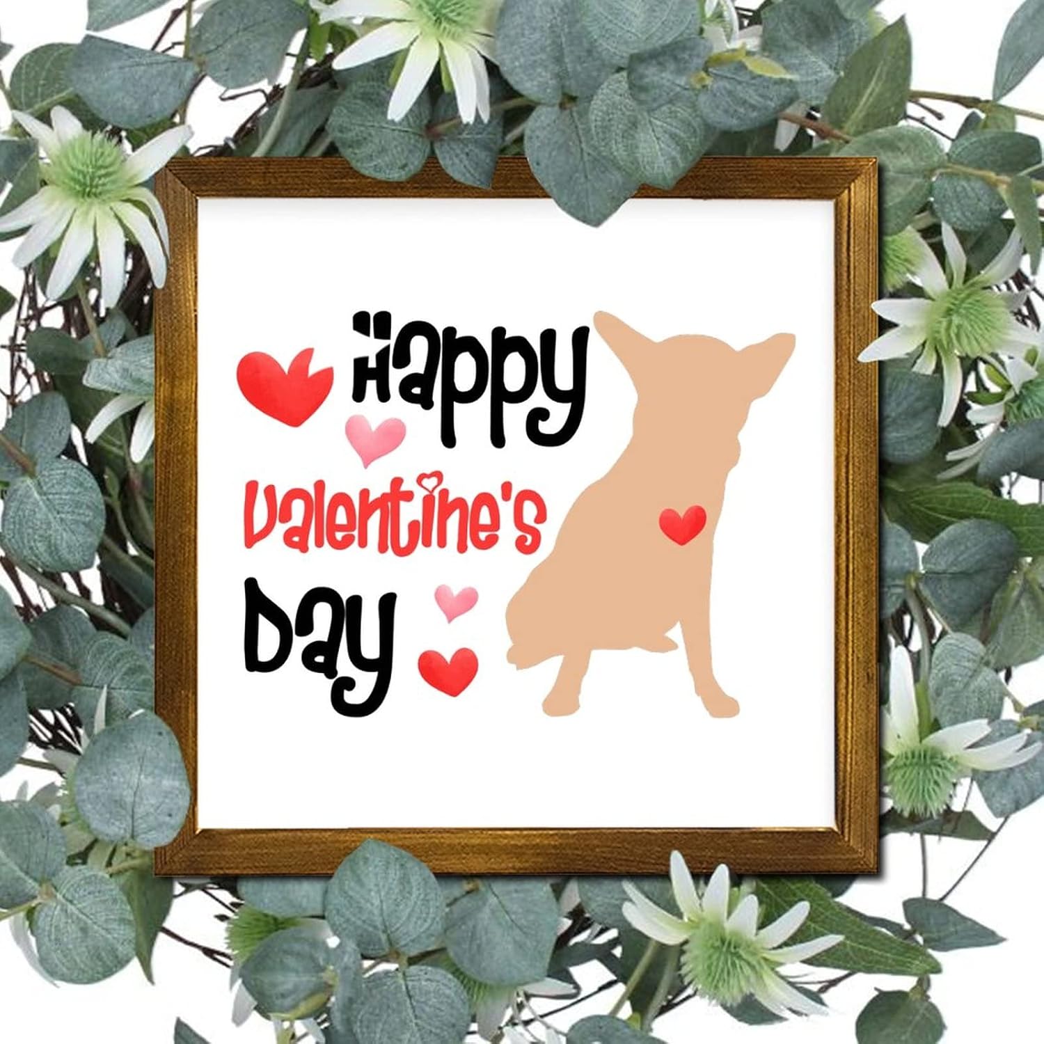 Happy Valentines Day Pet Dog Framed Wood Sign