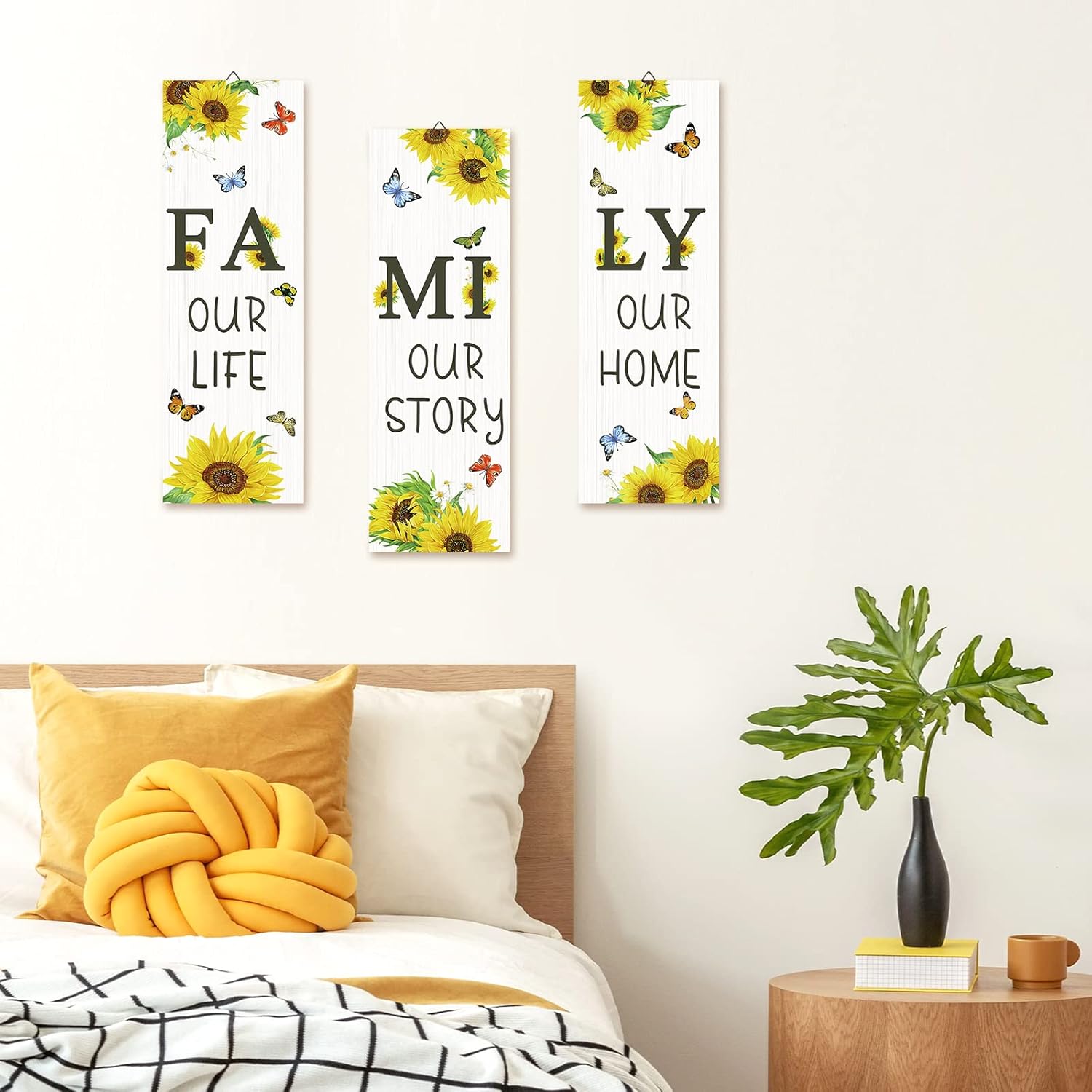 Decalmile 3 Piece Sunflower Wood Wall Sign Decor