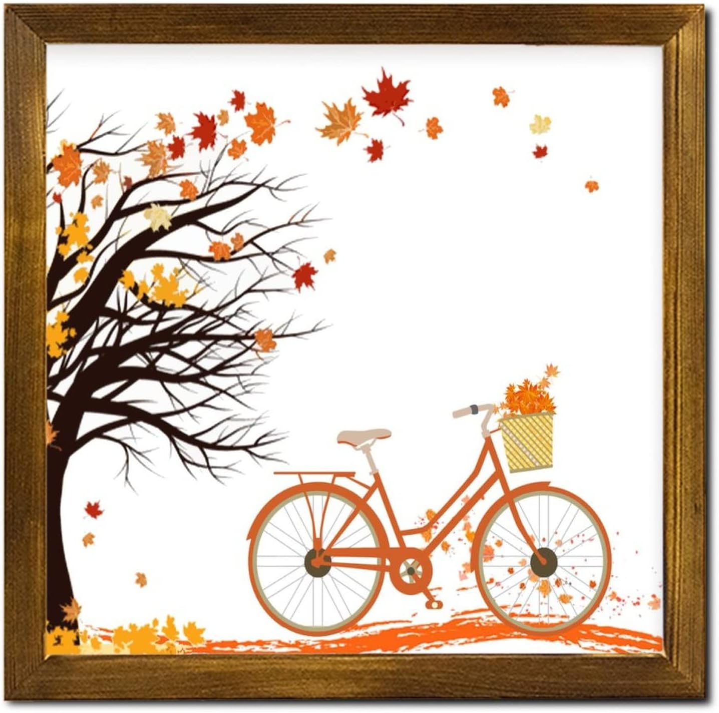Fall Maple Leaves Wooden Framed Wall Sign 12x12 Inch