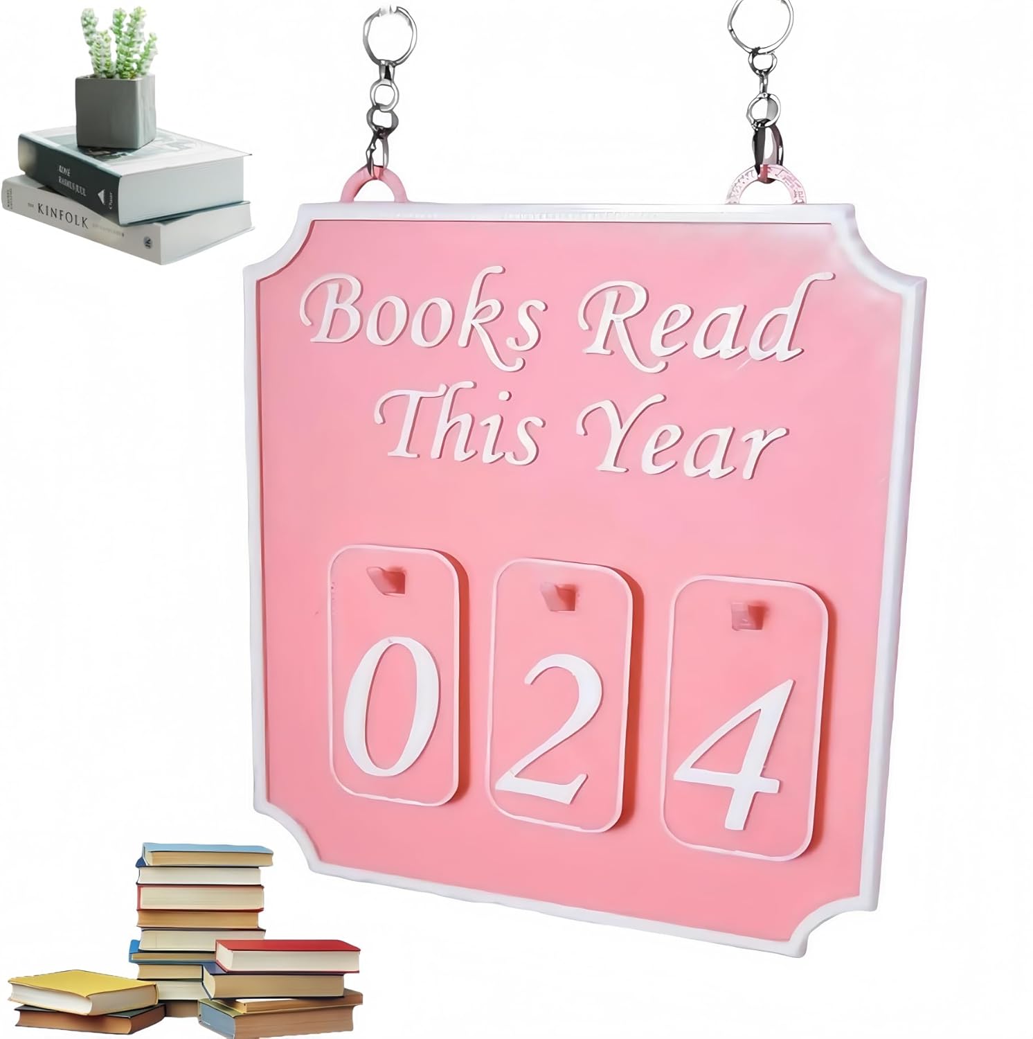 Hanging Bookshelf Counter Bookish Decor for Book Lovers Pink