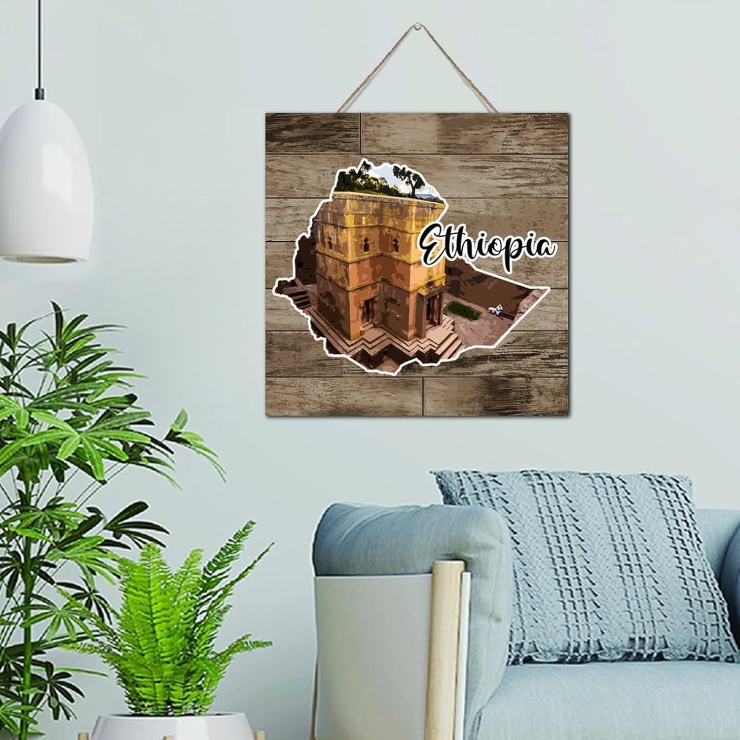 Ethiopia Wood Wall Art Decorative Sign 12x12 Inch