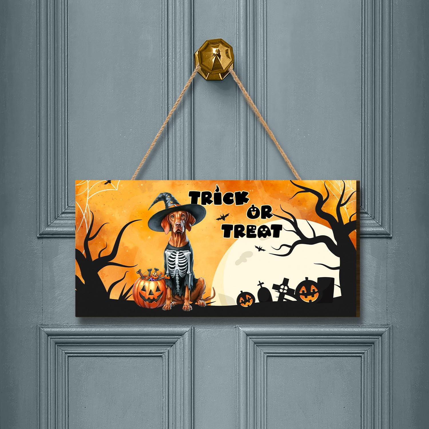 Trick or Treat Vizsla Halloween Wood Sign