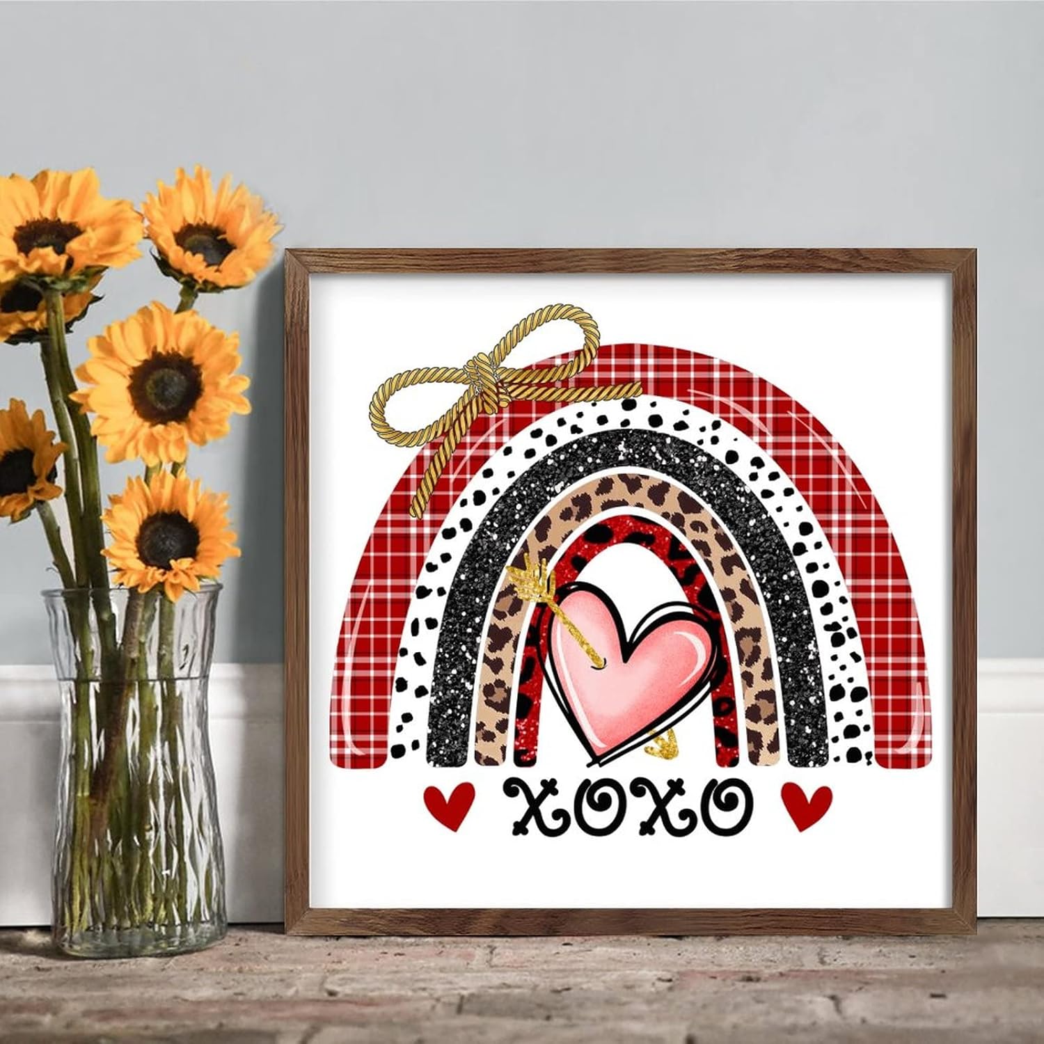 Romantic Heart Rainbow XOXO Wood Framed Wall Sign