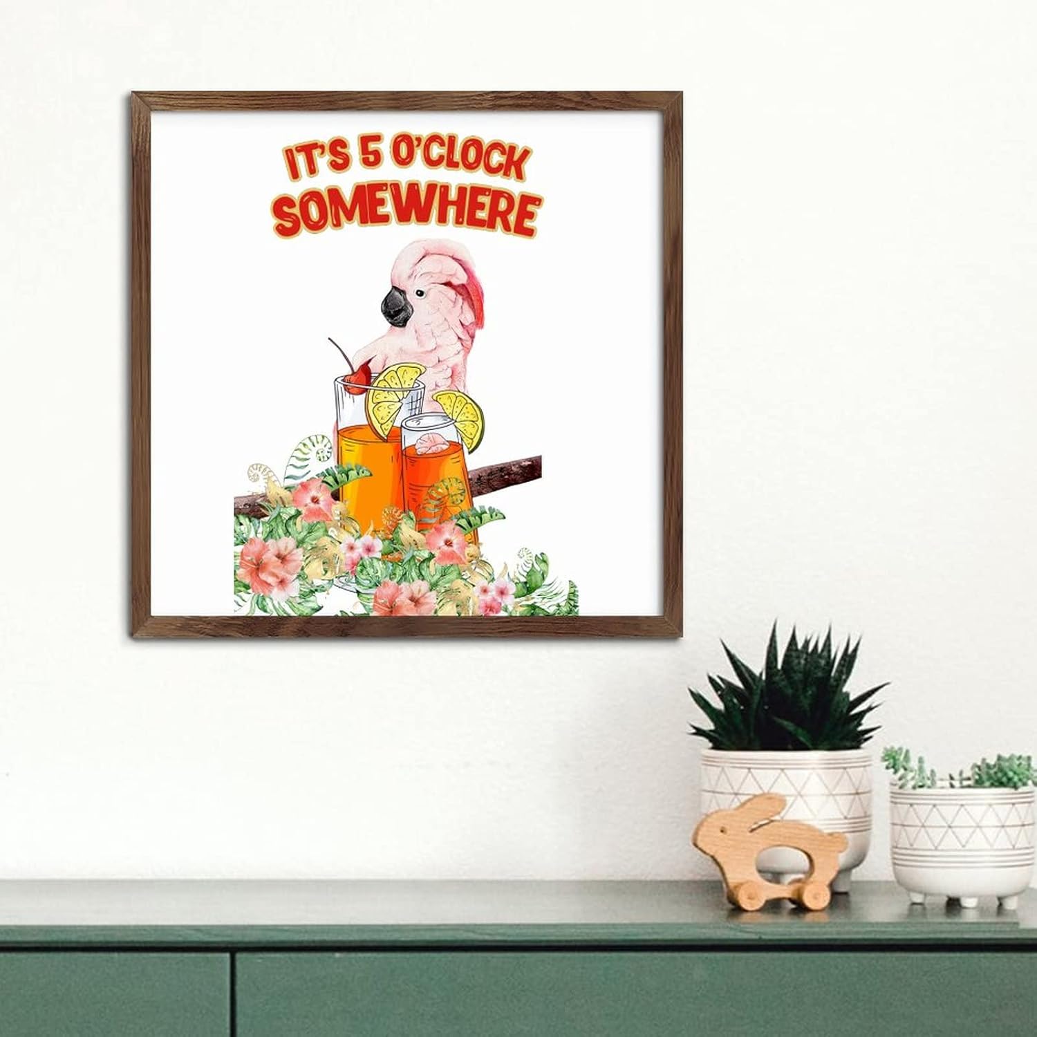 Rustic Wooden Wall Decor Sign Its 5 OClock Somewhere Parrot