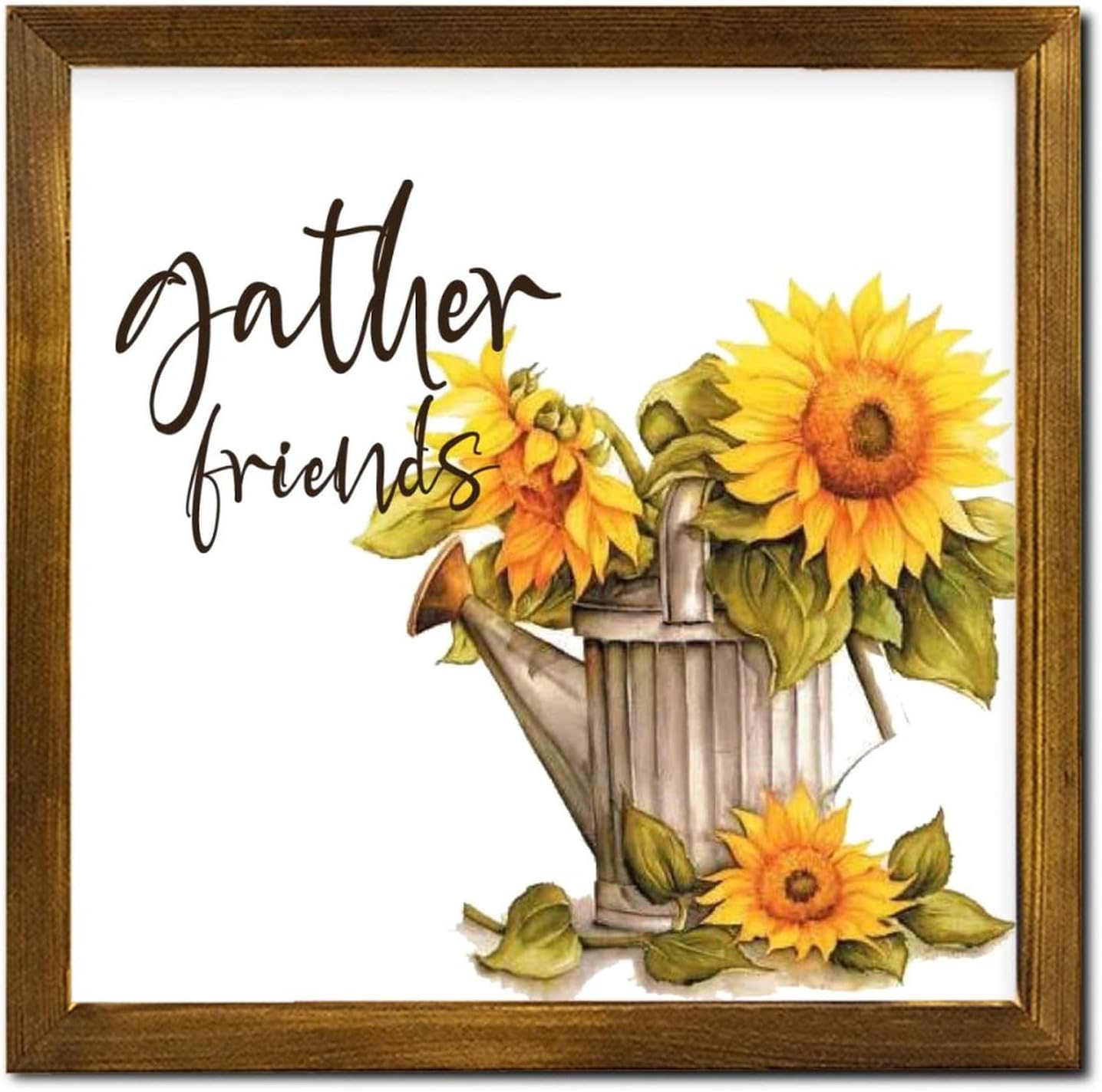12x12 Inch Rustic Wood Framed Sign with Sunflower Design