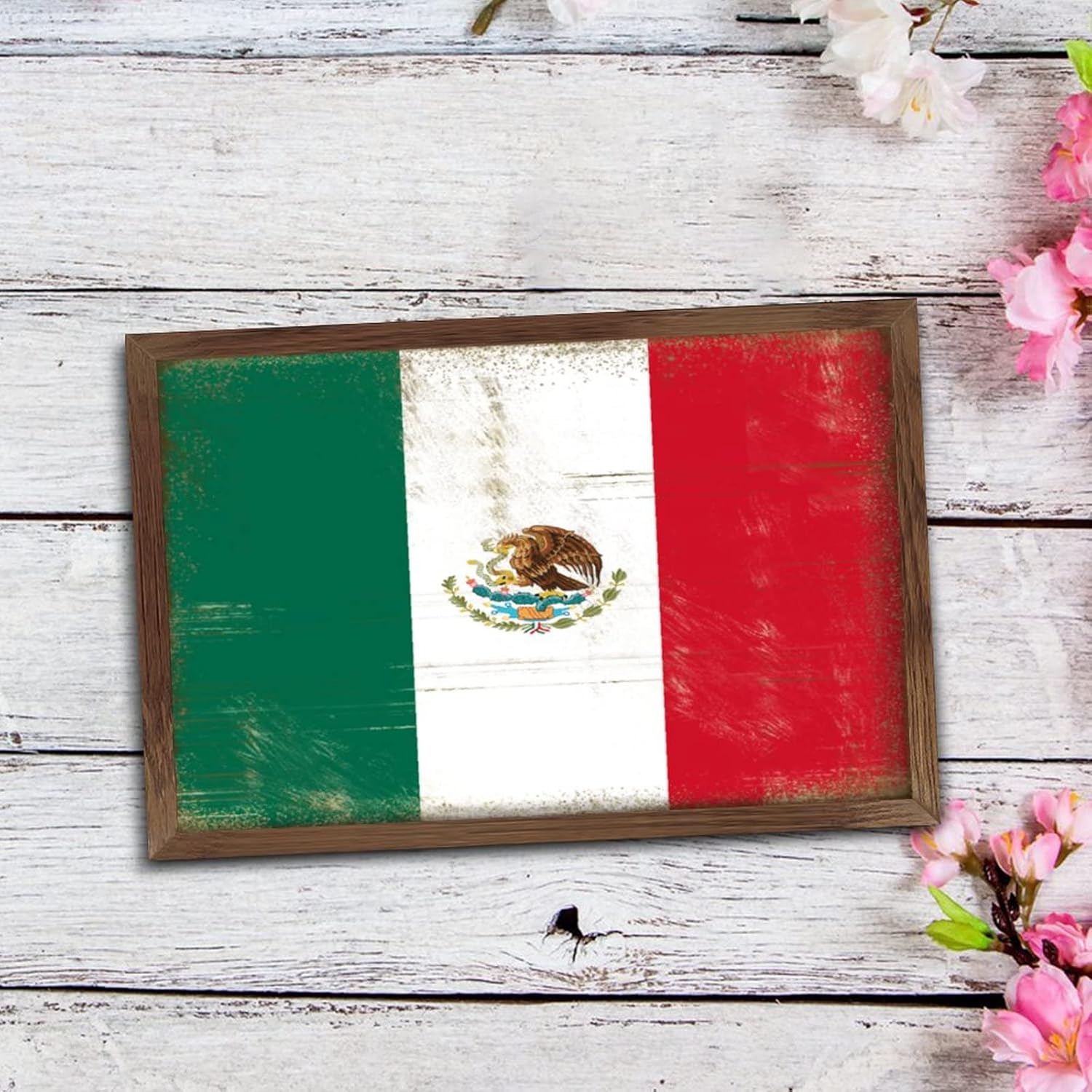 Christmas Farmhouse Decor Mexico Flag Framed Wood Sign Wall Art