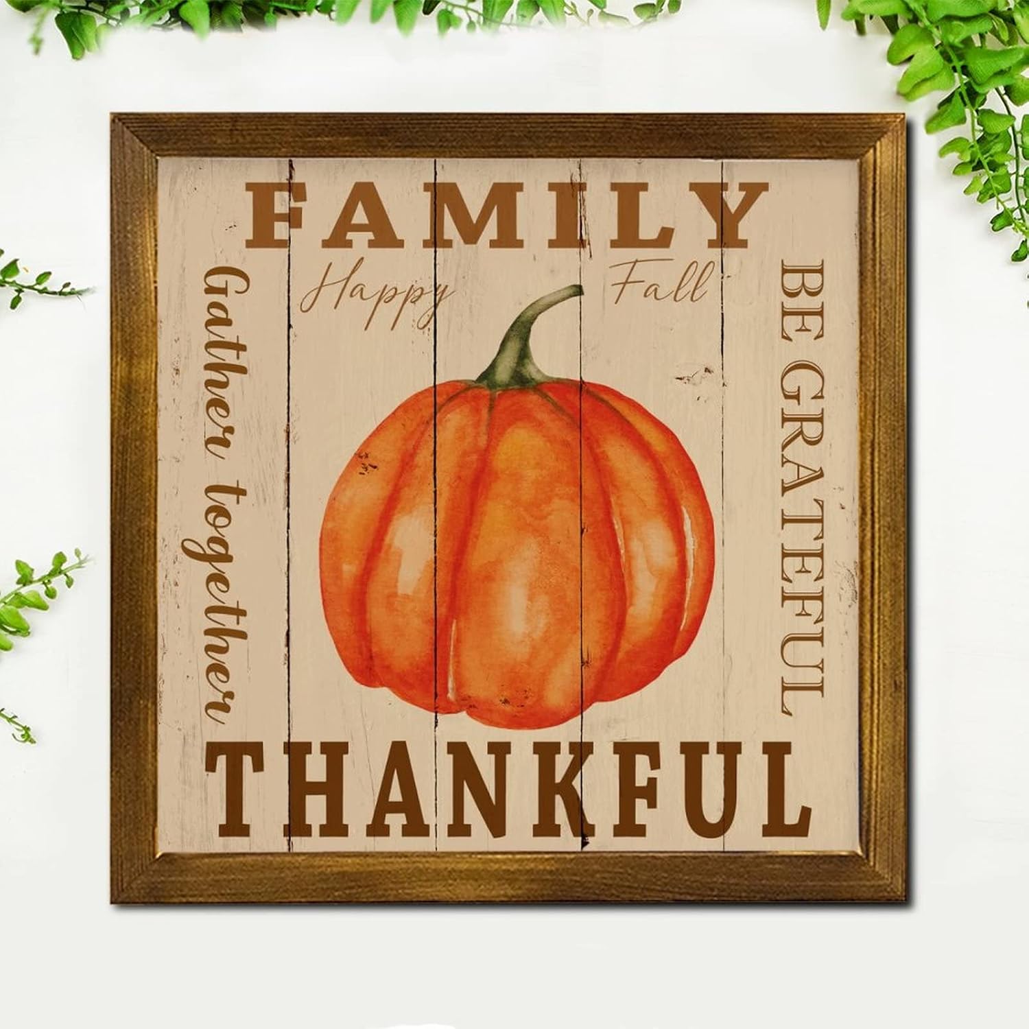 Grateful Family Gather Together Wooden Wall Sign 12x12 inch