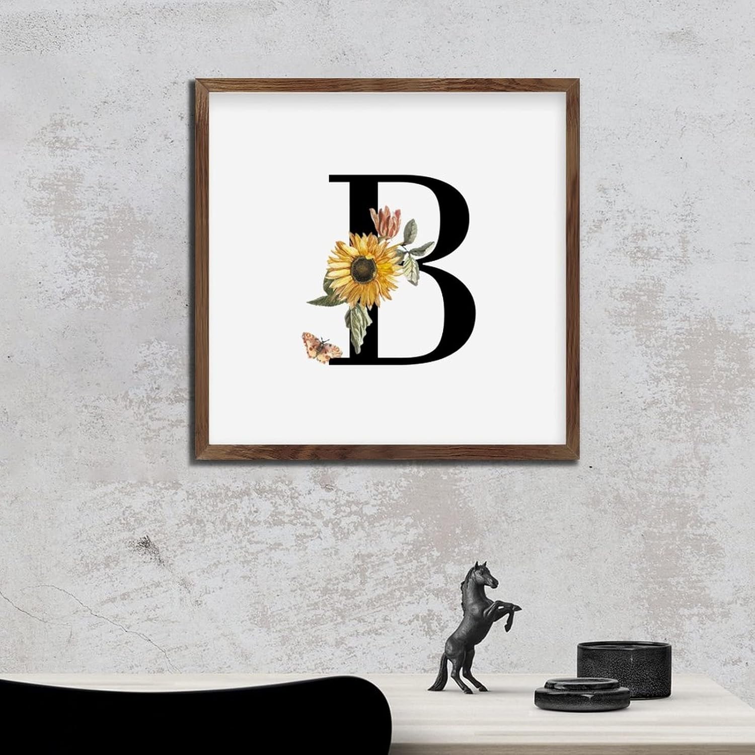 Nintydays Black Monogram Initial Letter B Wooden Wall Table Sign