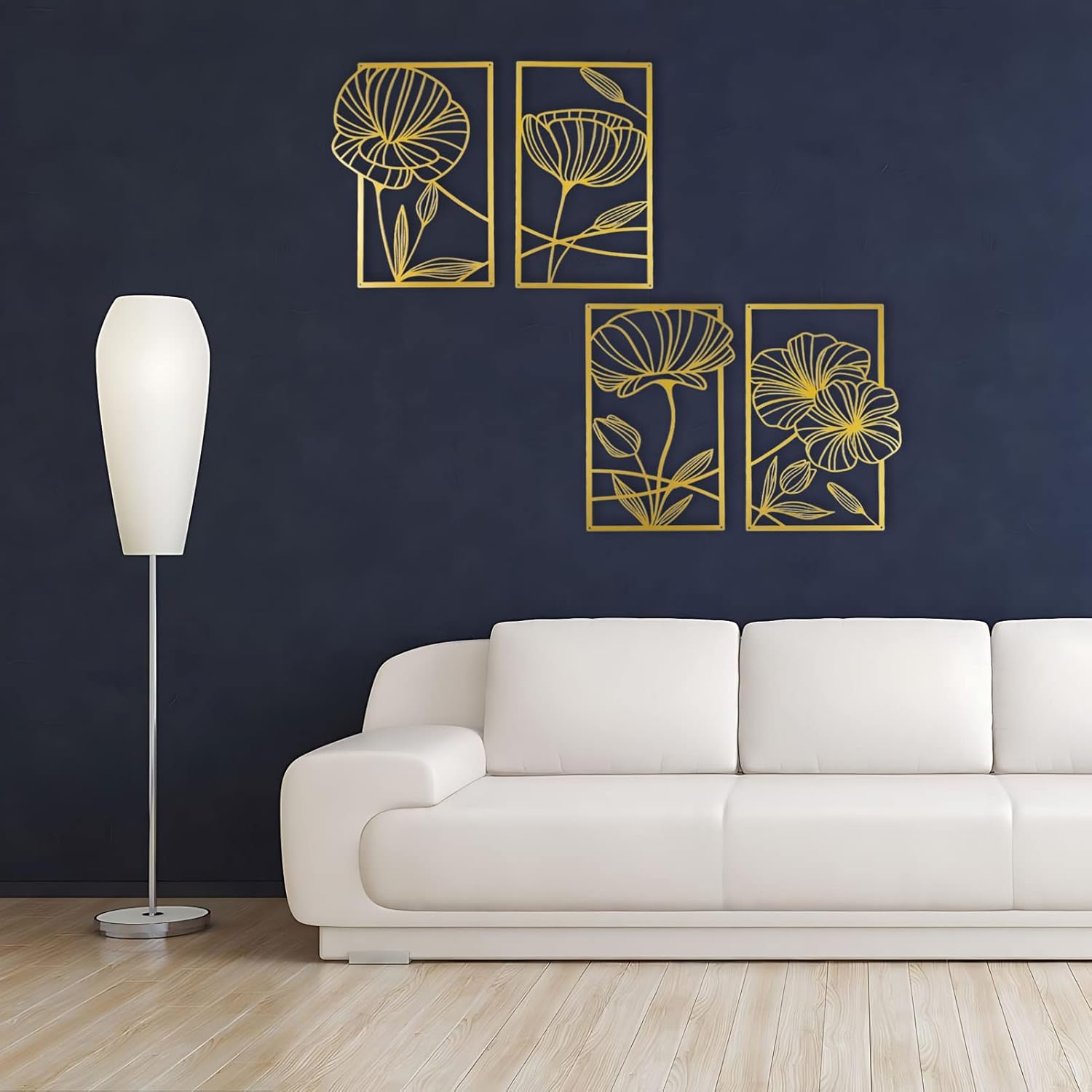 ESTART 4 Piece Gold Metal Lotus Wall Decor