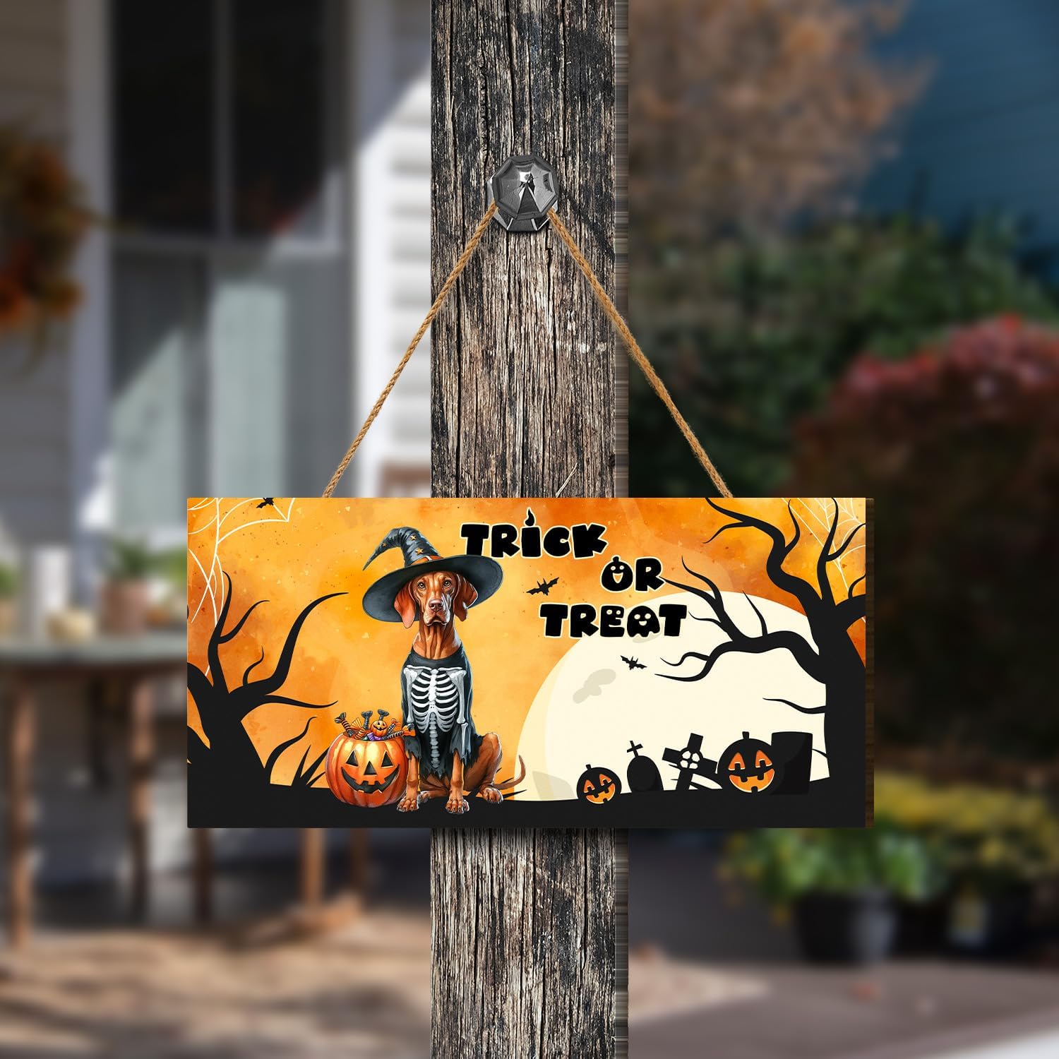Trick or Treat Vizsla Halloween Wood Sign