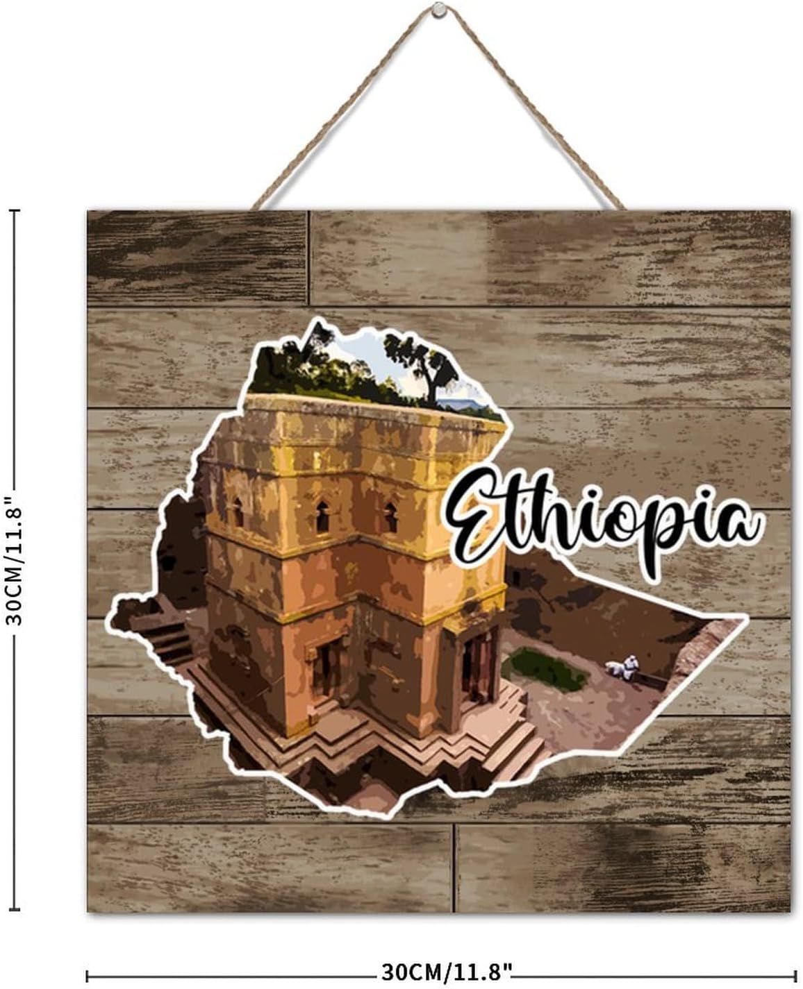 Ethiopia Wood Wall Art Decorative Sign 12x12 Inch