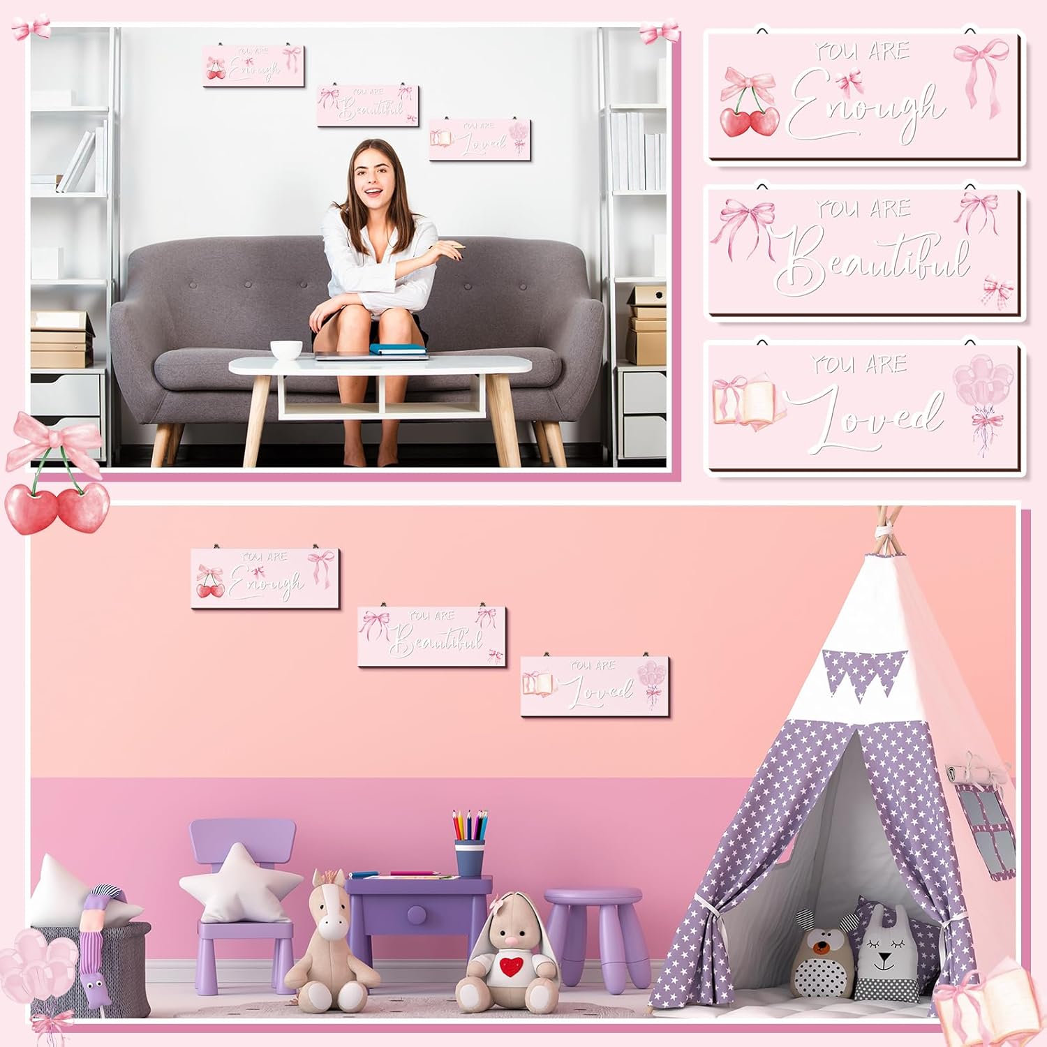 RattanView 3 Pcs Coquette Bow Wall Art Prints