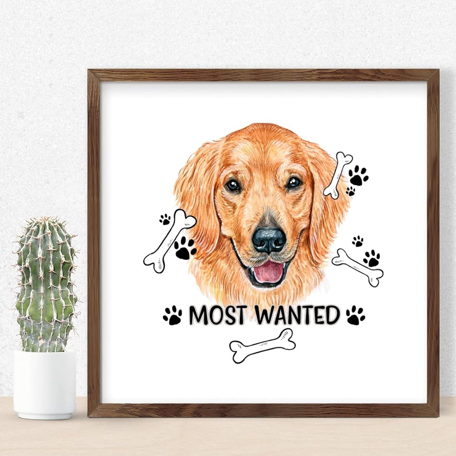 Pet Dog Sign Framed Wood Decor Wall Art 12x12in