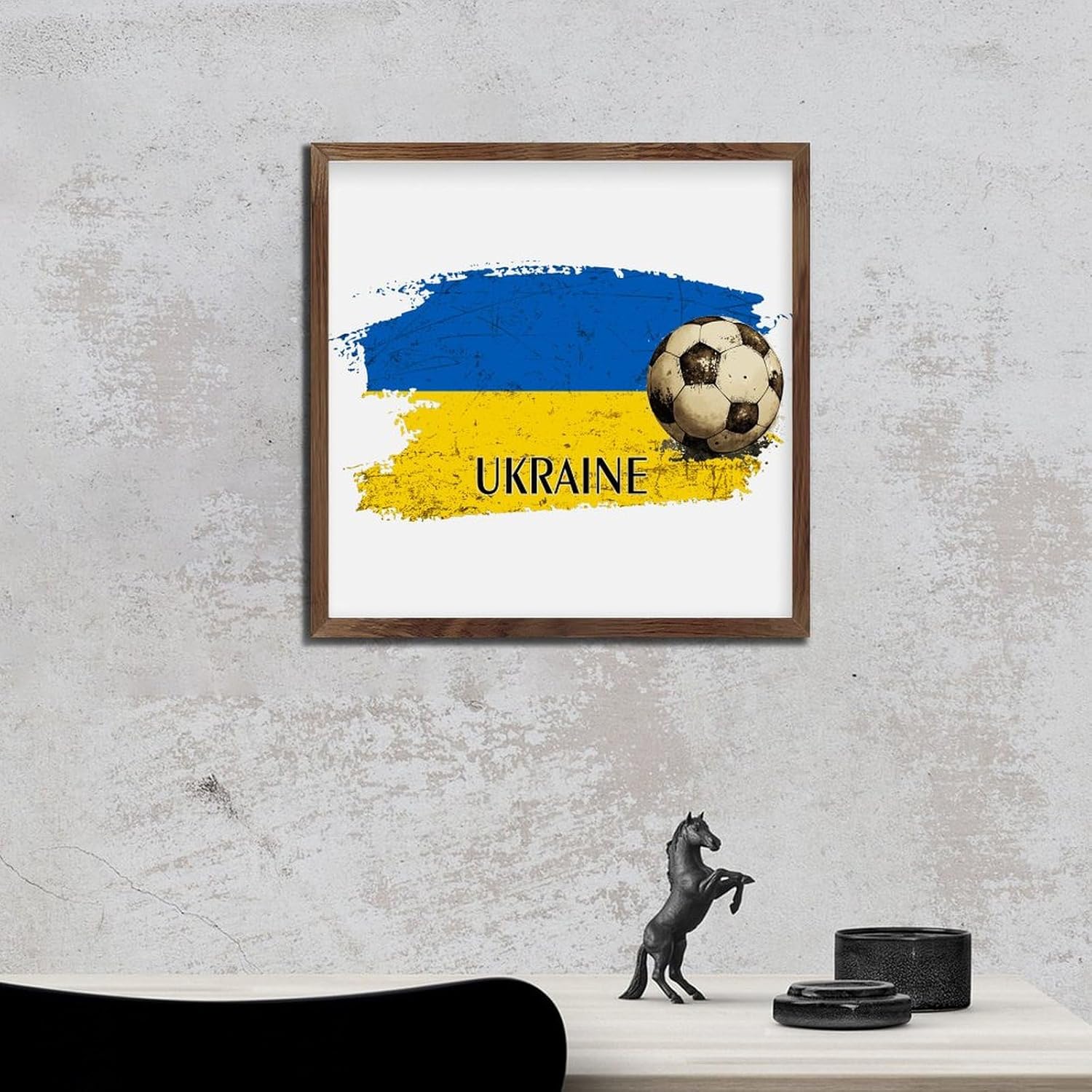 Funny Football Theme Wall Art Sign Ukraine America Flags 7x7