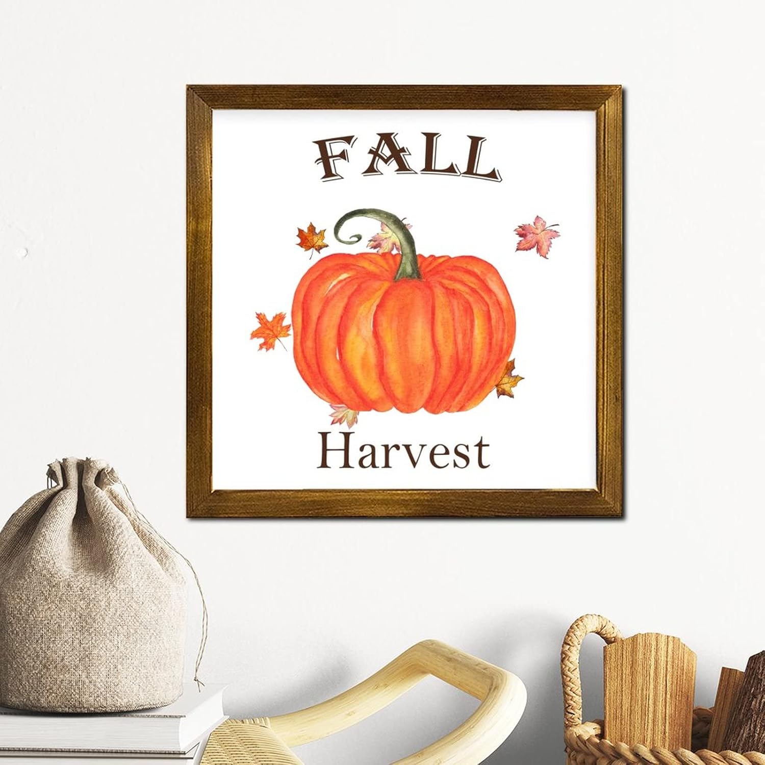 Fall Harvest Wooden Framed Sign 12x12 Inch