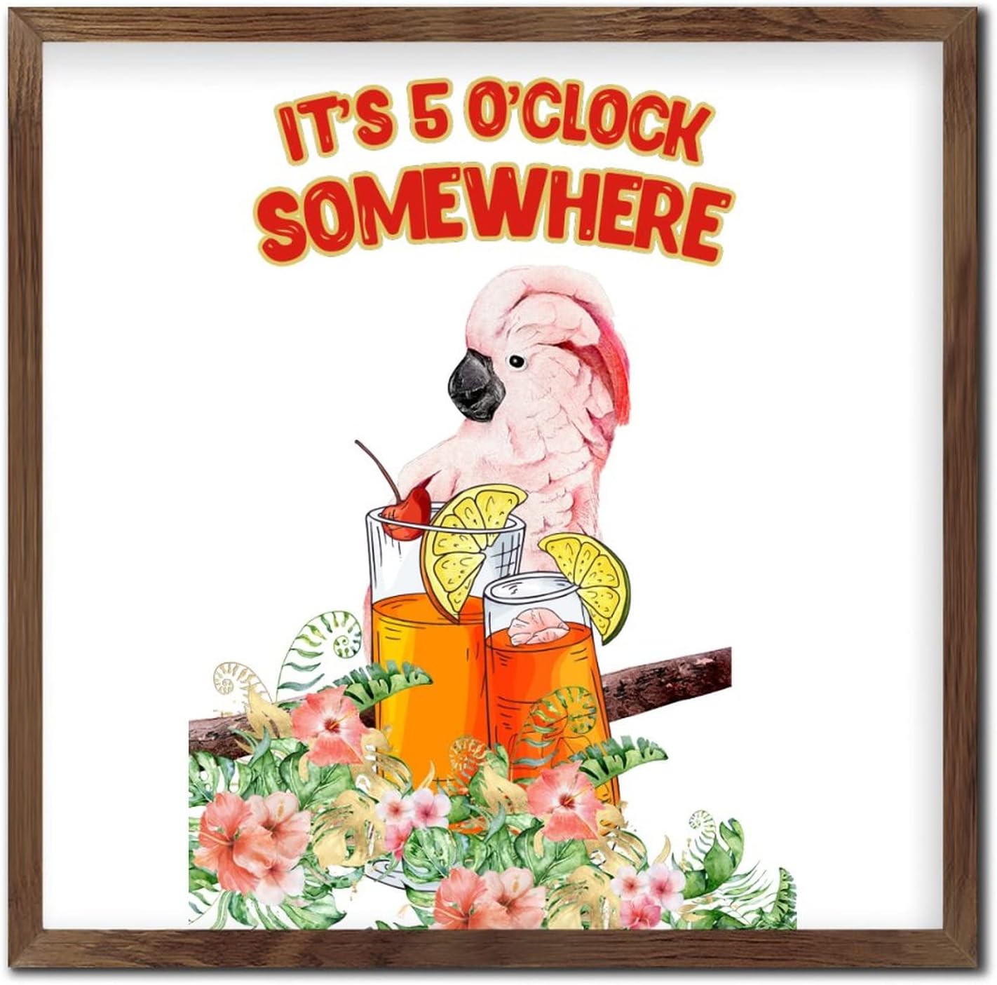 Rustic Wooden Wall Decor Sign Its 5 OClock Somewhere Parrot