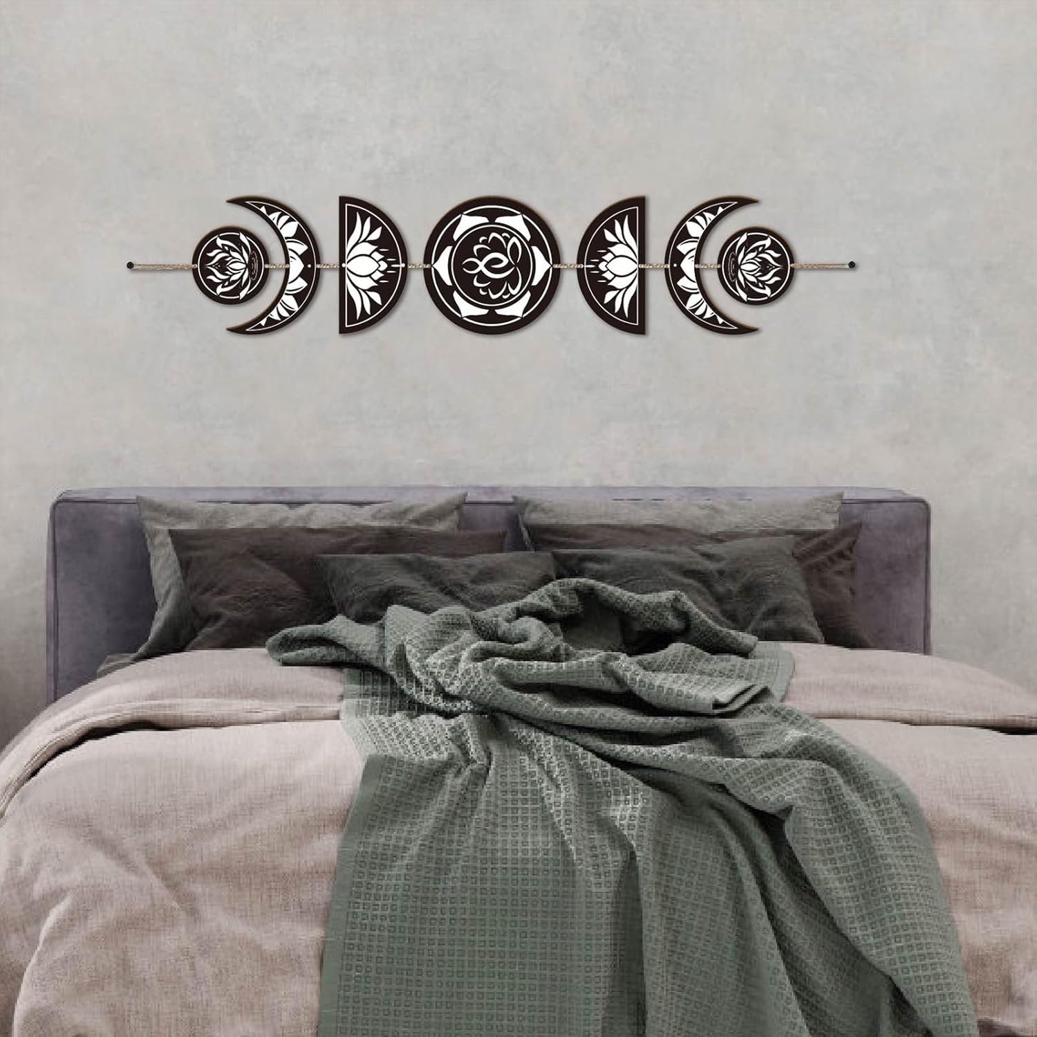 7pcs Moon Phase Wall Hanging Set Boho Decor Wooden Art