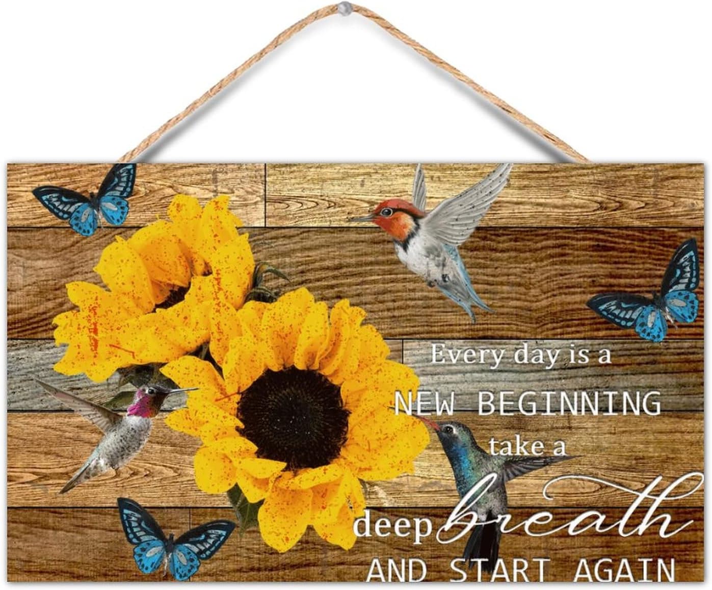 TEANFUN 12x20 Inch Rustic Wood Hummingbird Sign