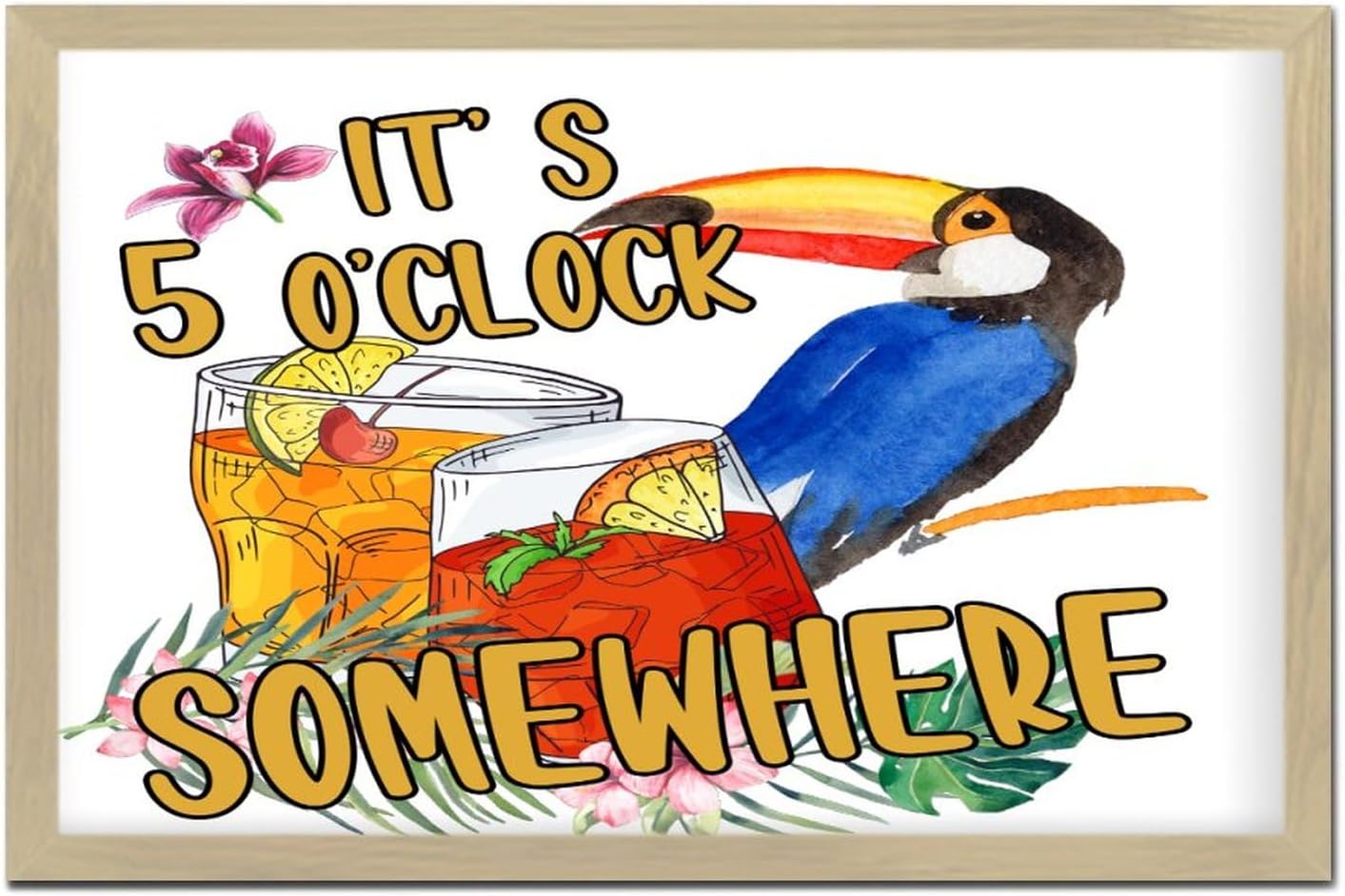 Its Five Oclock Somewhere Wood Framed Wall Decor Sign 8x12in