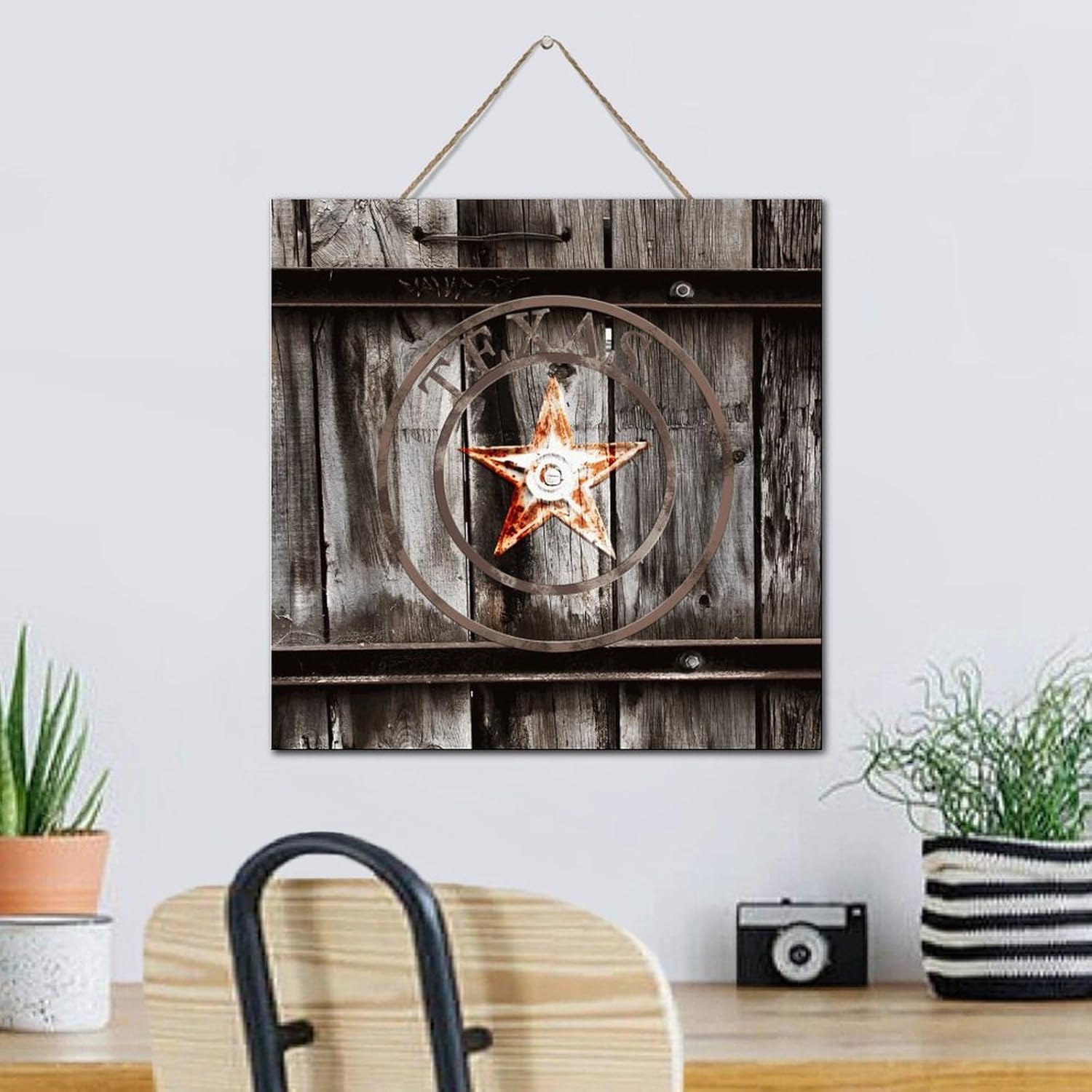 Autravelco Texas Lone Star Wood Map Wall Art Sign 12x12 Inch