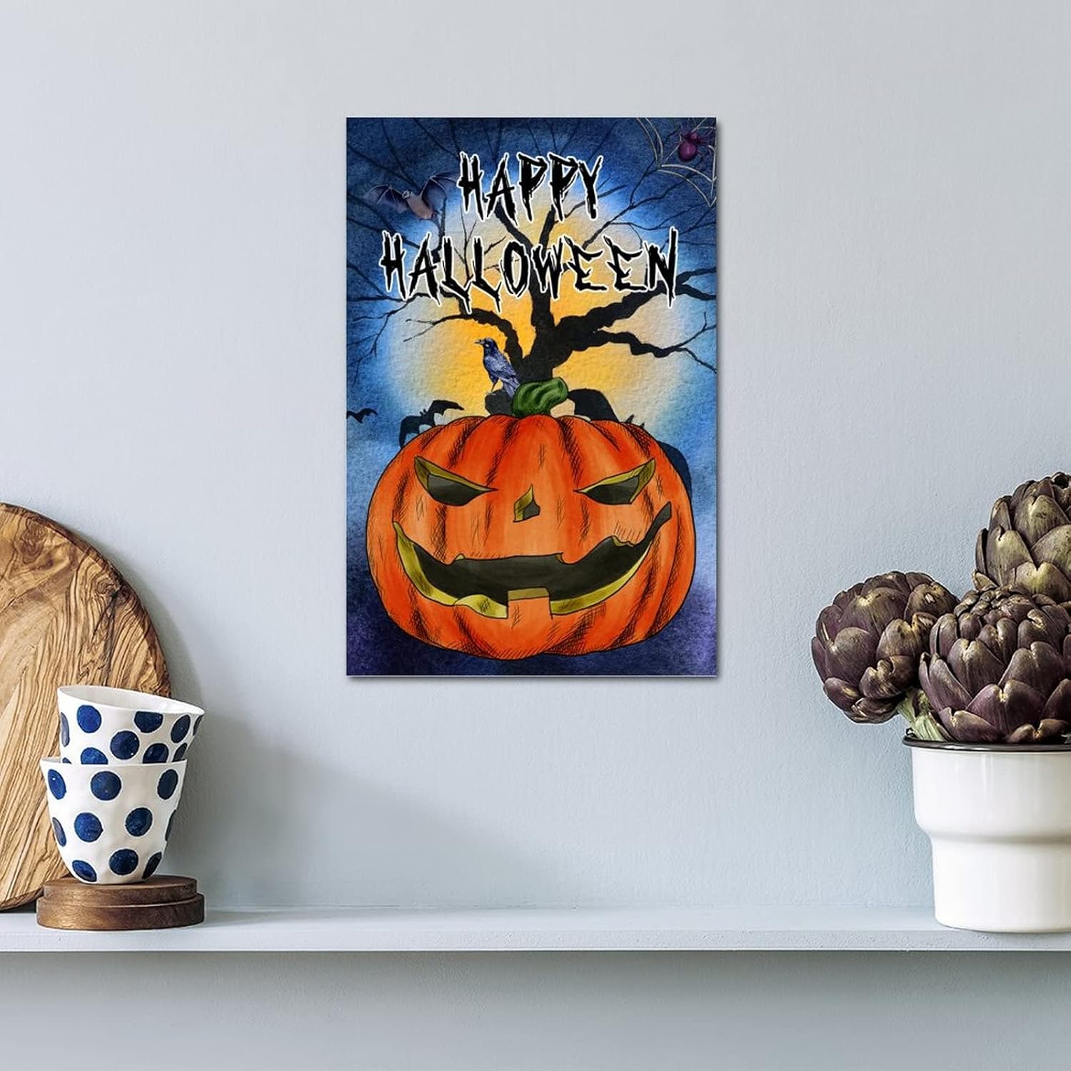 Scary Pumpkin Crow Wood Door Sign 12x8in 1