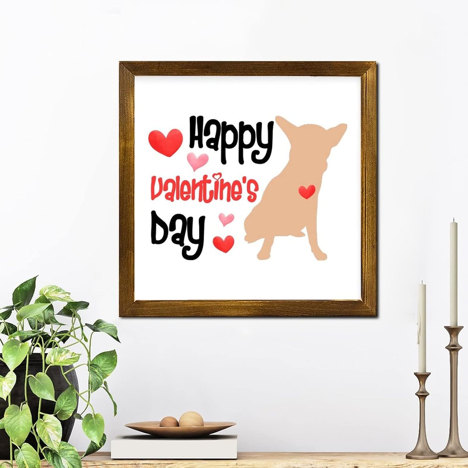 Happy Valentines Day Pet Dog Framed Wood Sign