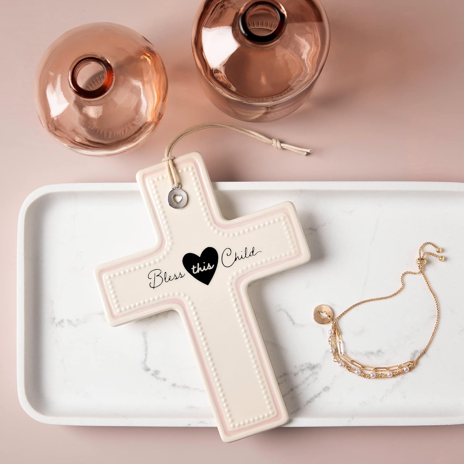 DEMDACO Bless This Child Pink Wall Cross 75x55 Inch