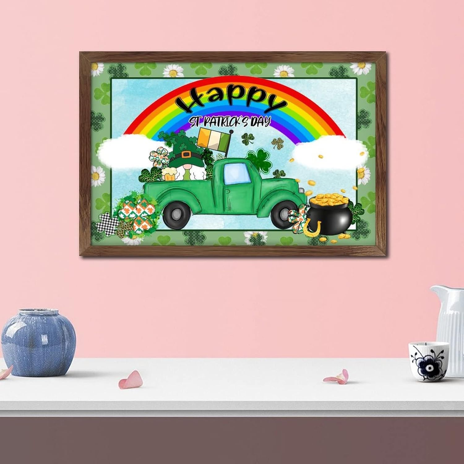 Personalized Wooden Wall Sign St Patricks Day Green Shamrock Decor