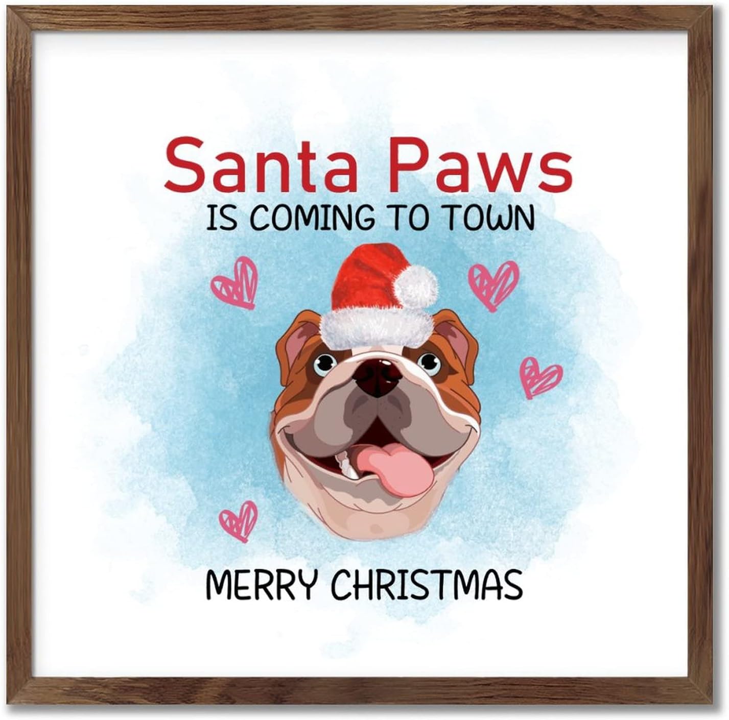 Christmas Dog Santa Hat Rustic Farmhouse Wall Sign 12x12