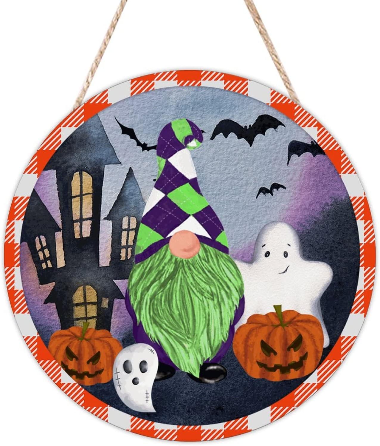 Halloween Gnome Wood Door Sign 12x12