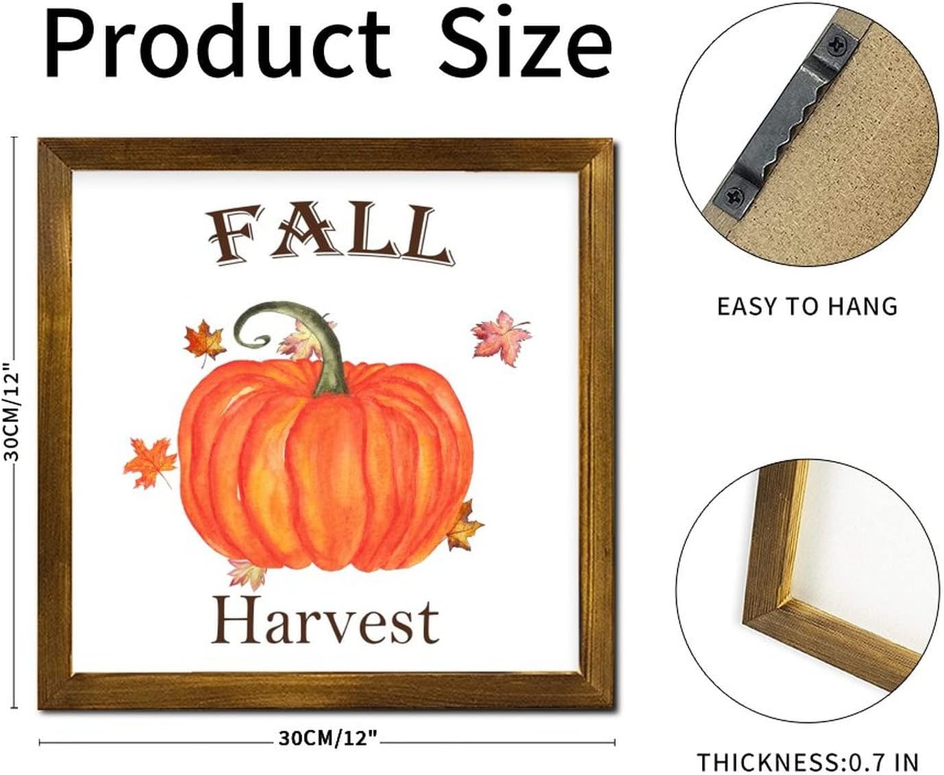 Fall Harvest Wooden Framed Sign 12x12 Inch
