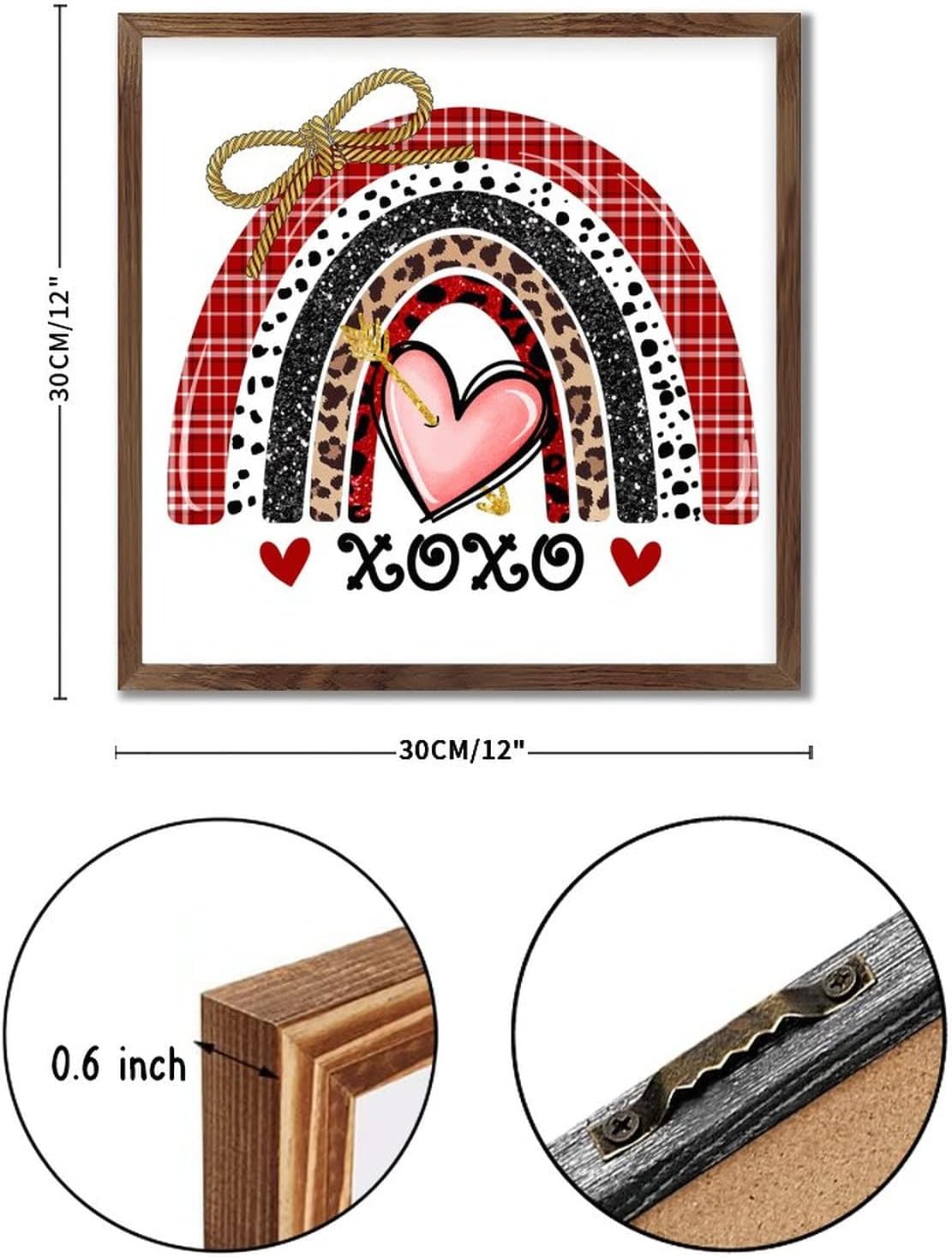 Romantic Heart Rainbow XOXO Wood Framed Wall Sign