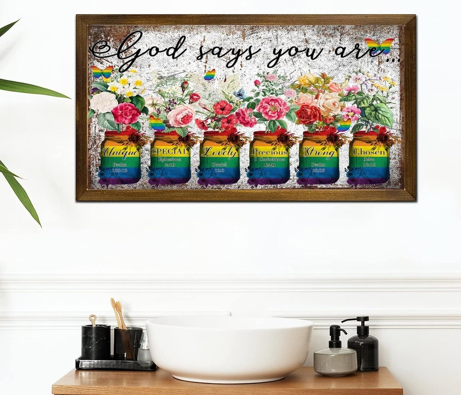 LGBTQ Inspirational Framed Wood Wall Sign 12x22 In