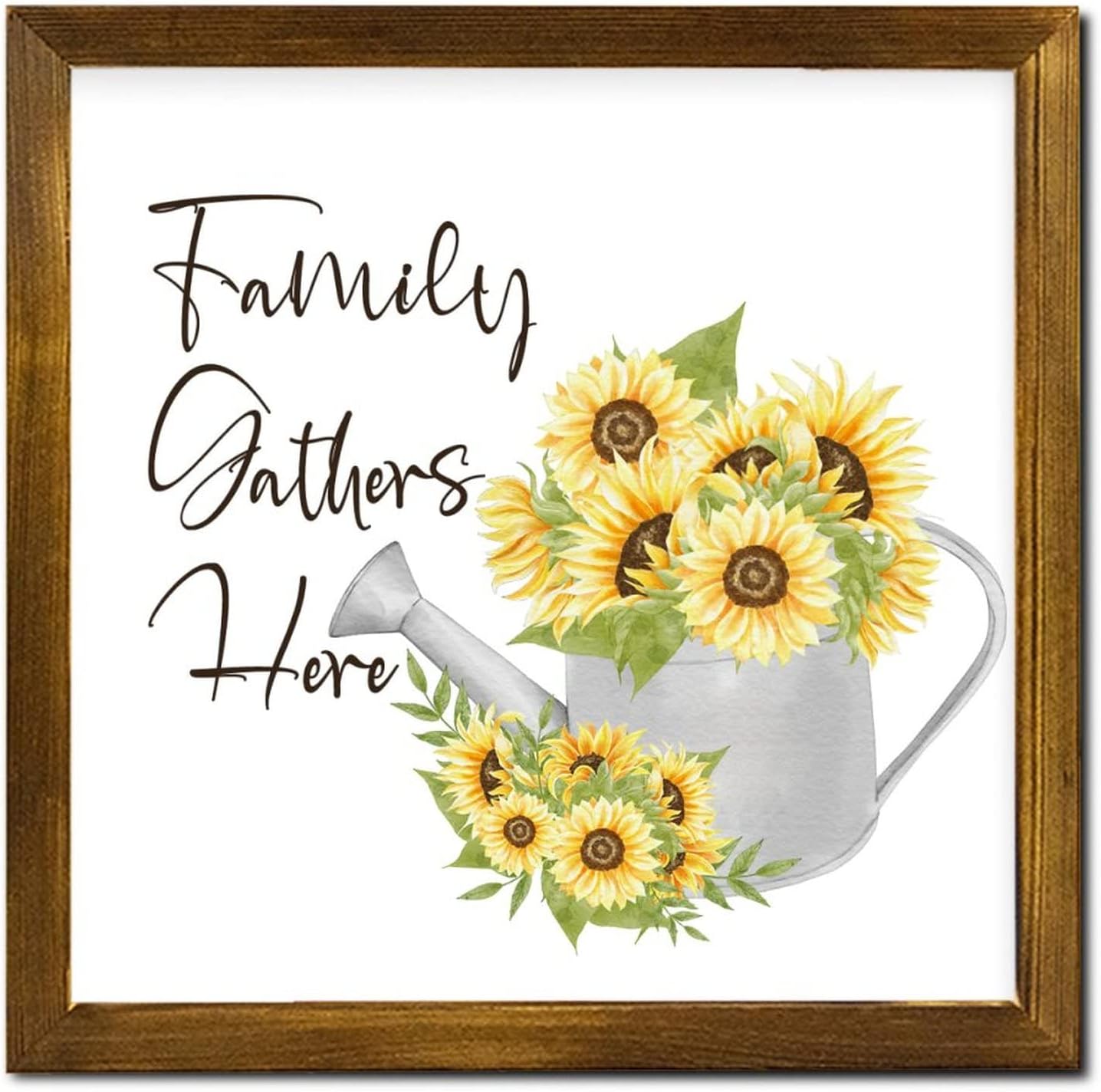 Family Gathers Here Framed Wood Sign 12x12 Inch 1