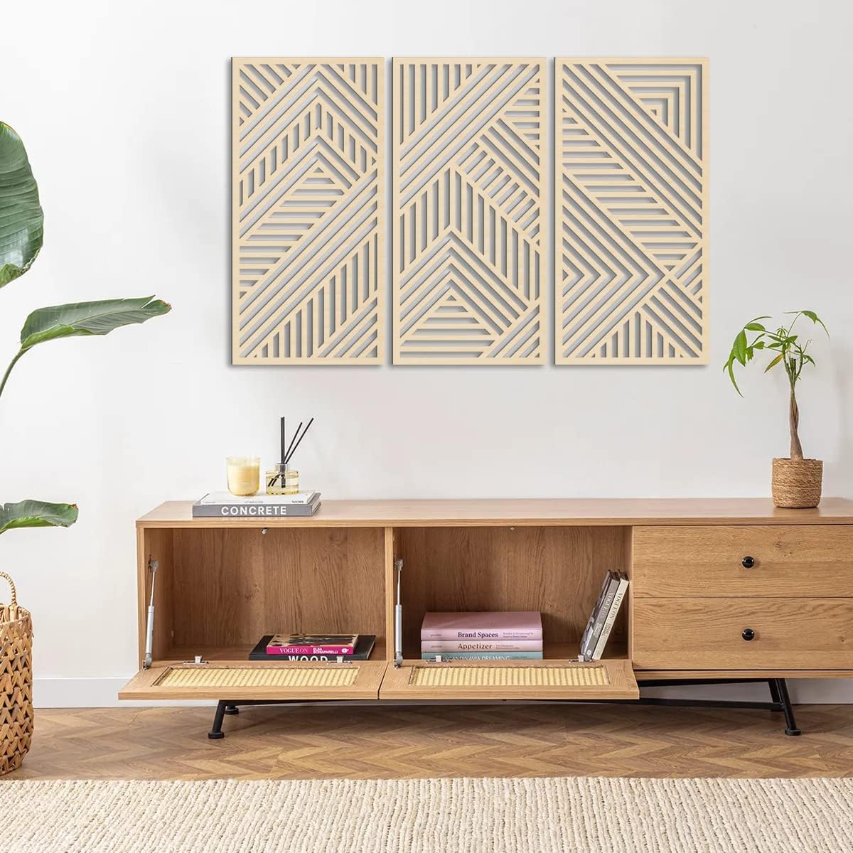 BINCUE 3D Geometry Wood Wall Art Decor 3 Panels