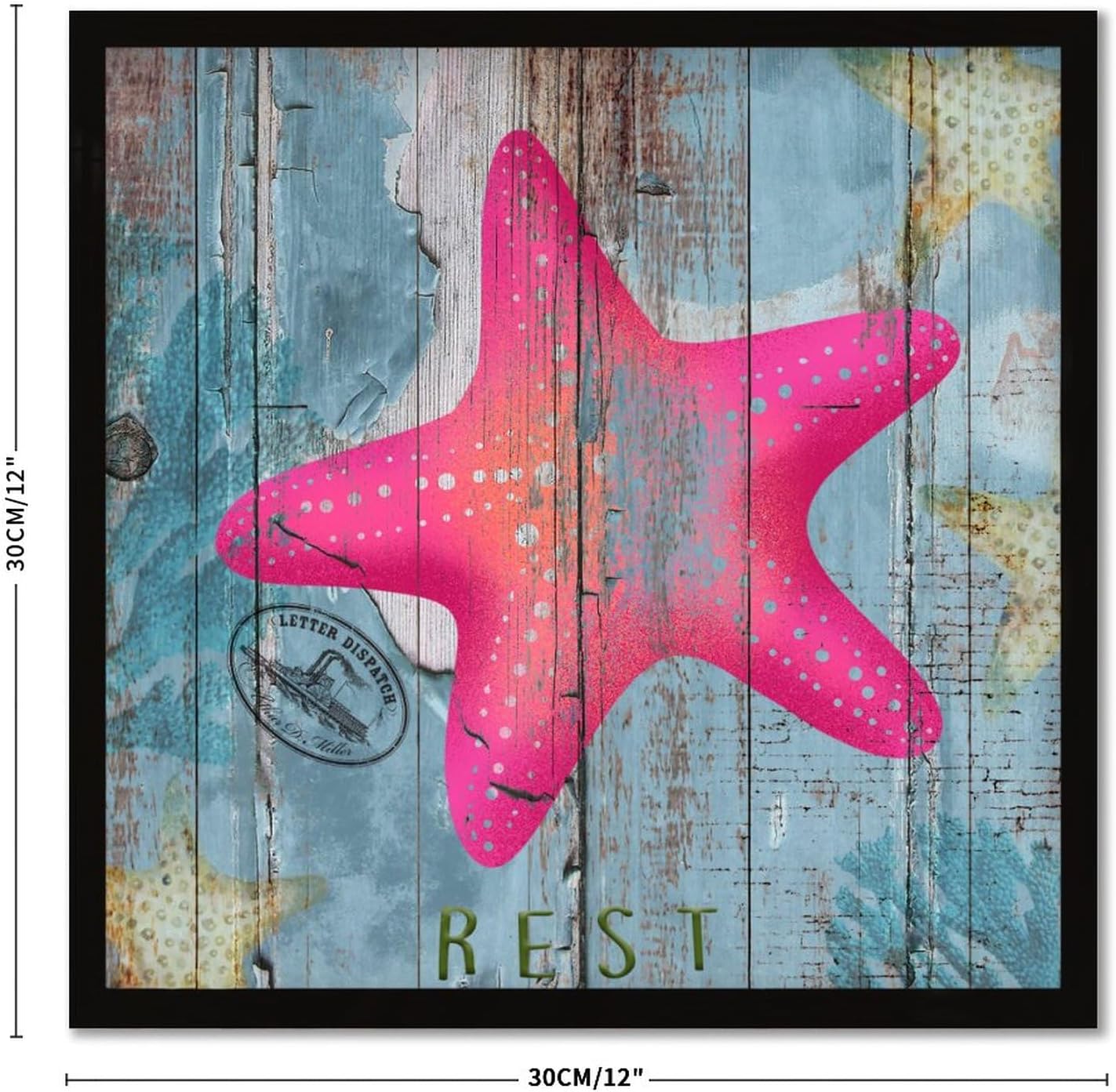 Hanging Wood Framed Wall Decor Sign Starfish Nautical Theme