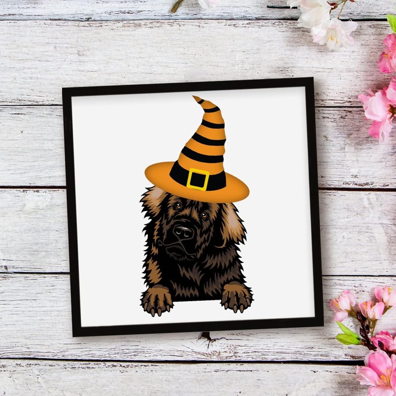 Halloween Decor Framed Wood Sign with Witch Hat