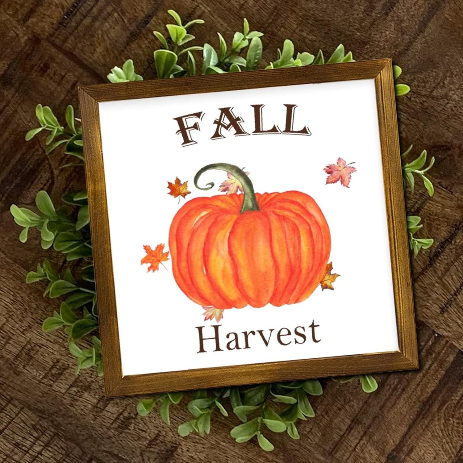 Fall Harvest Wooden Framed Sign 12x12 Inch