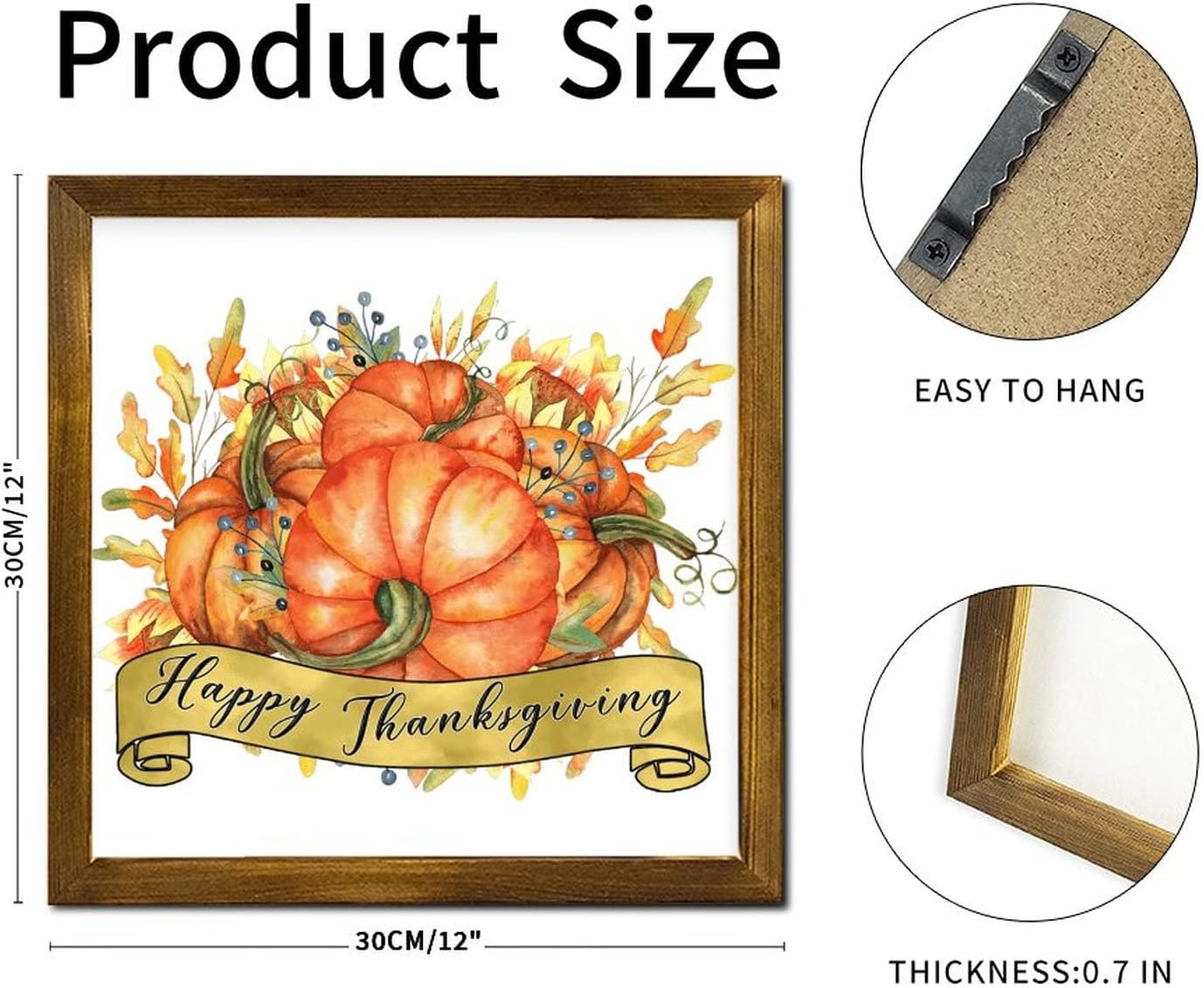 Happy Thanksgiving Framed Wooden Wall Art Sign 12x12