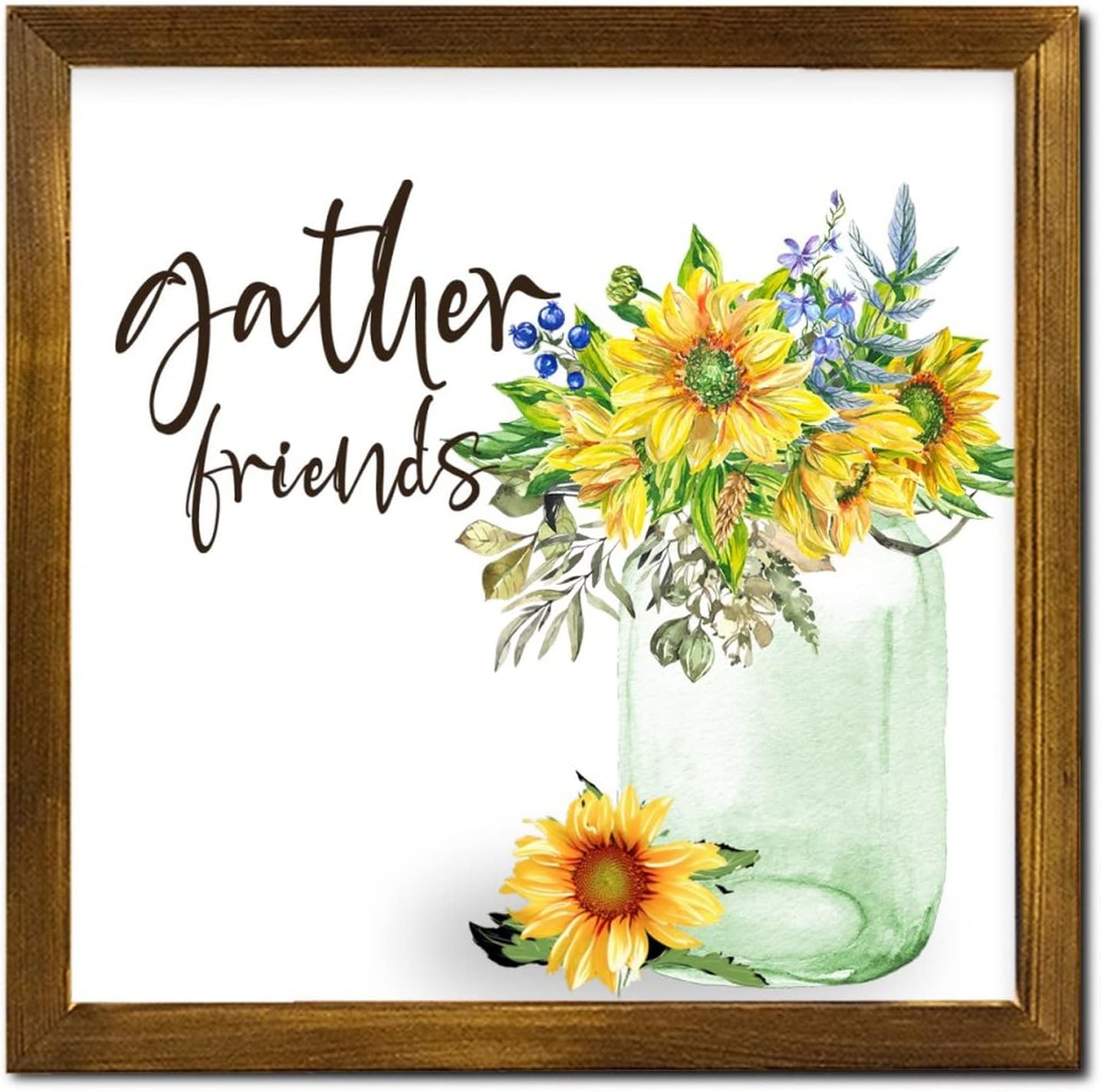 Gather Friends Framed Wood Sign 12x12 Inch 1