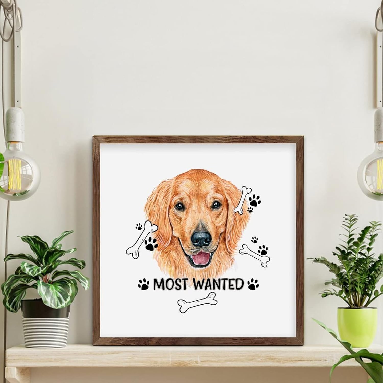 Pet Dog Sign Framed Wood Decor Wall Art 12x12in