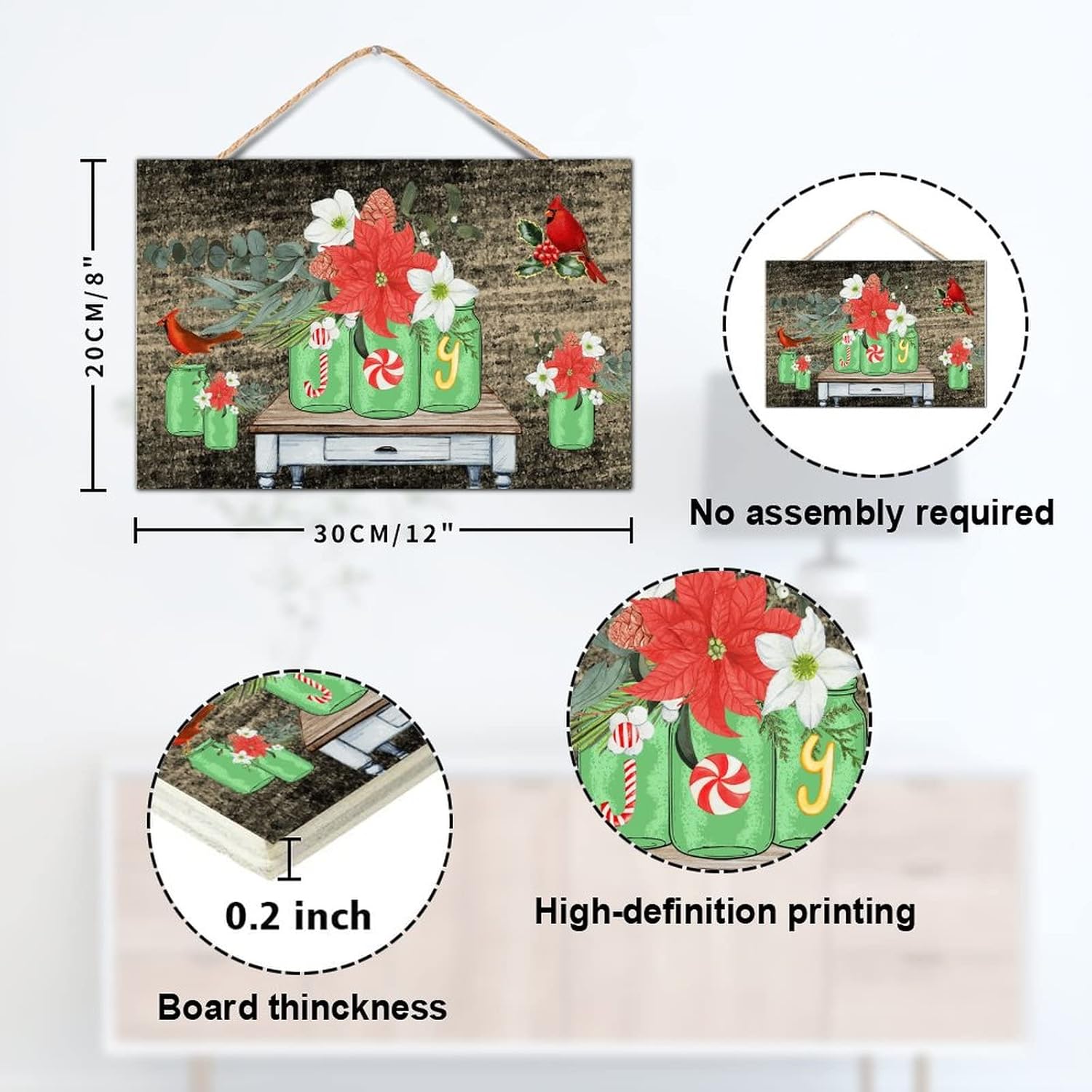 TEANFUN Christmas Wall Hanging Sign 8x12 Inch