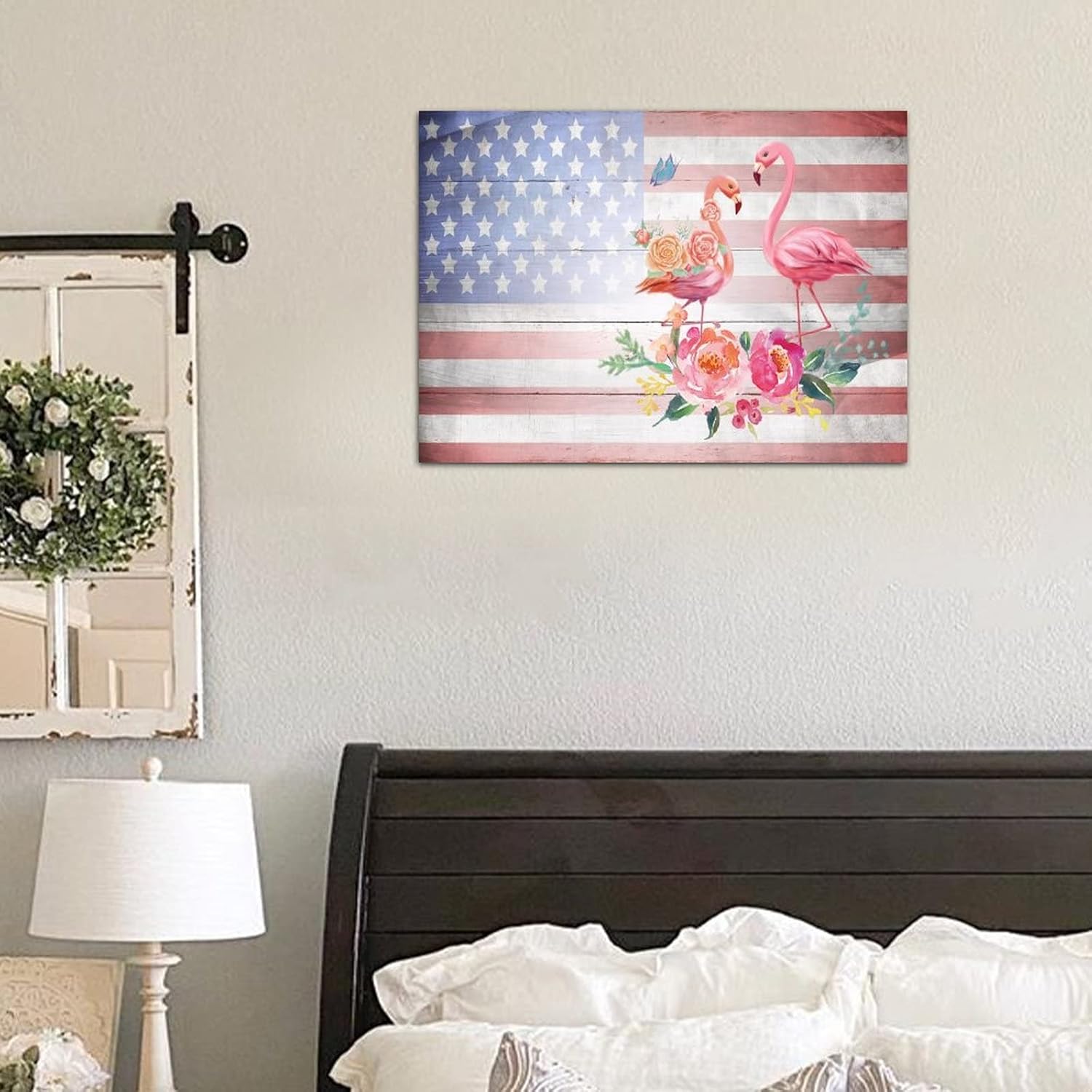 Wooden Fourth of July Flag Flamingo Wall Decor Sign