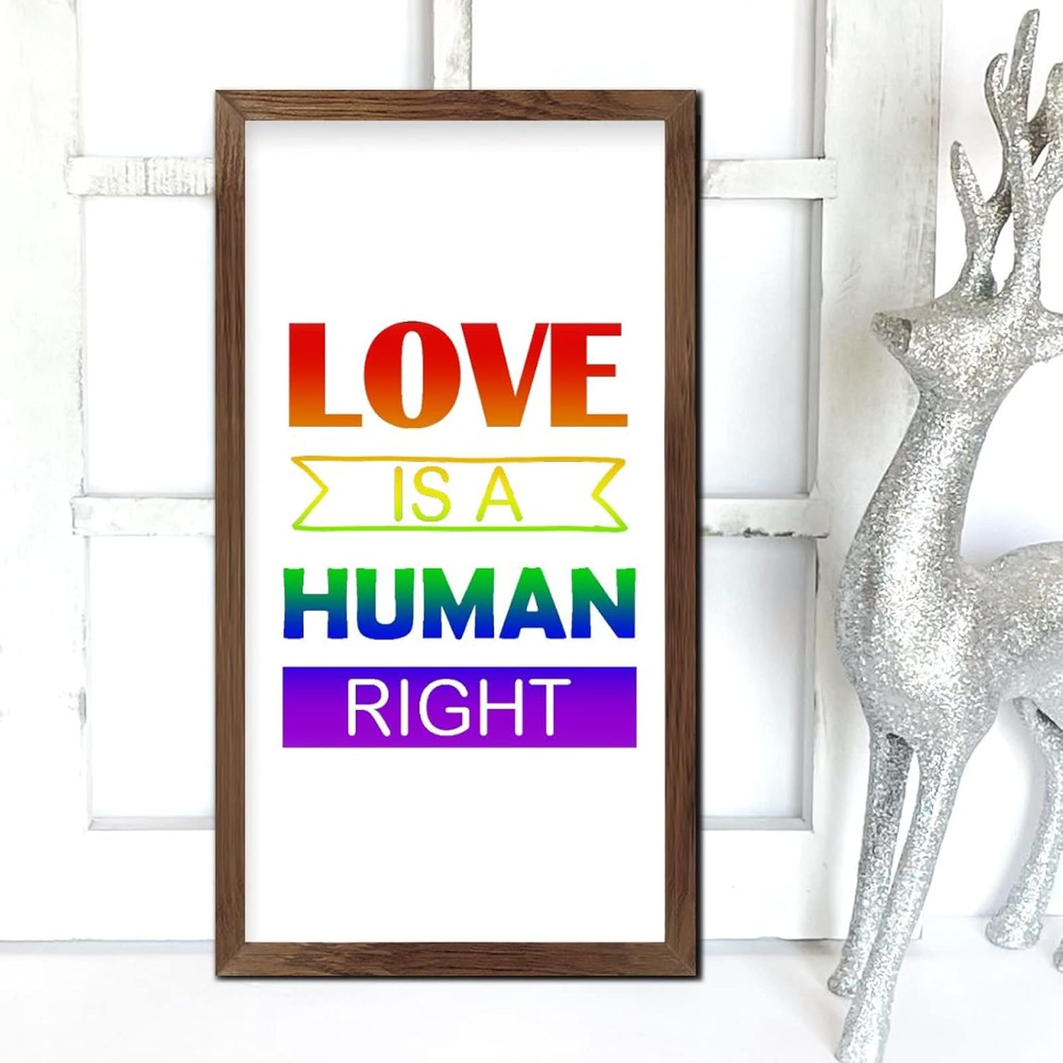 LGBTQ Pride Wood Framed Wall Sign Love is a Human Right