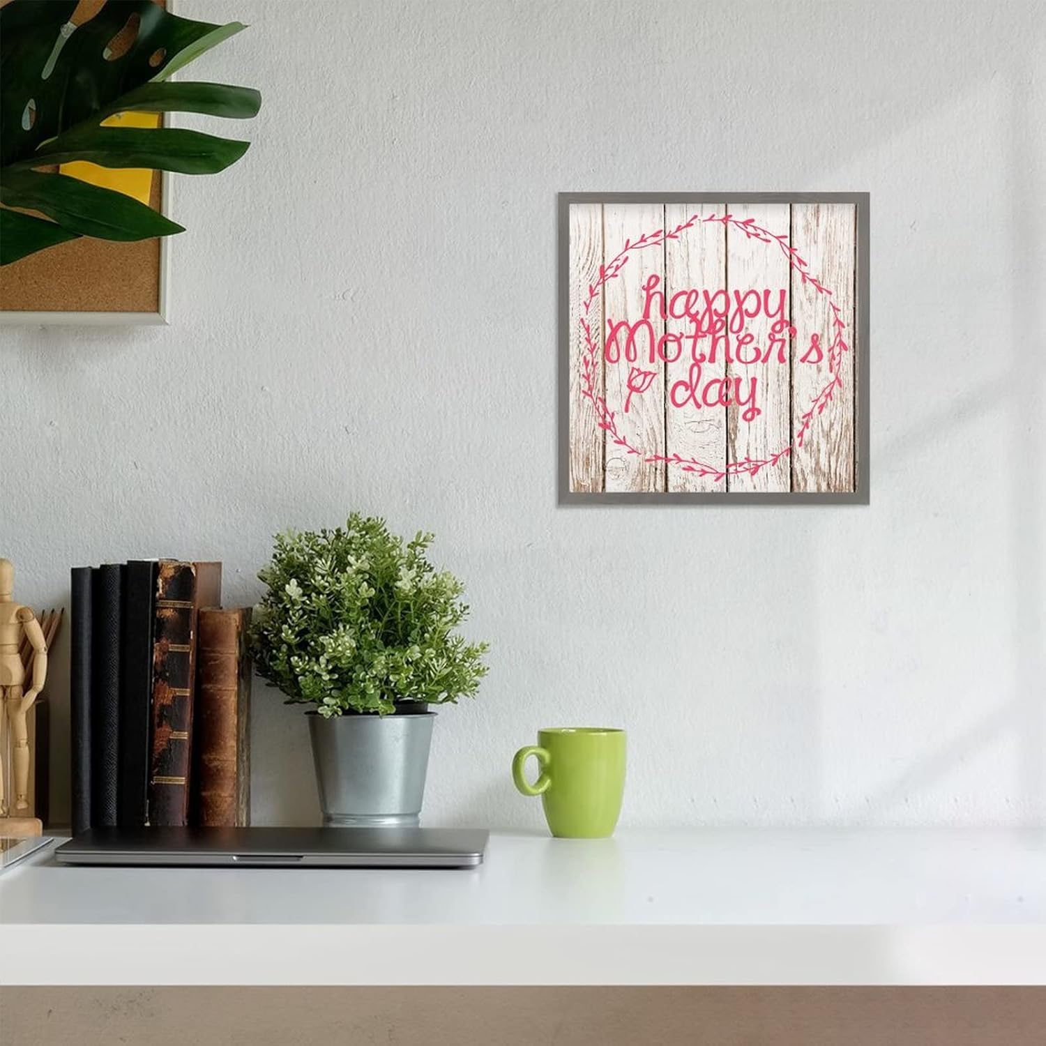 Happy Mothers Day Sign 12x12 Charcoal Rustic Wood Frame