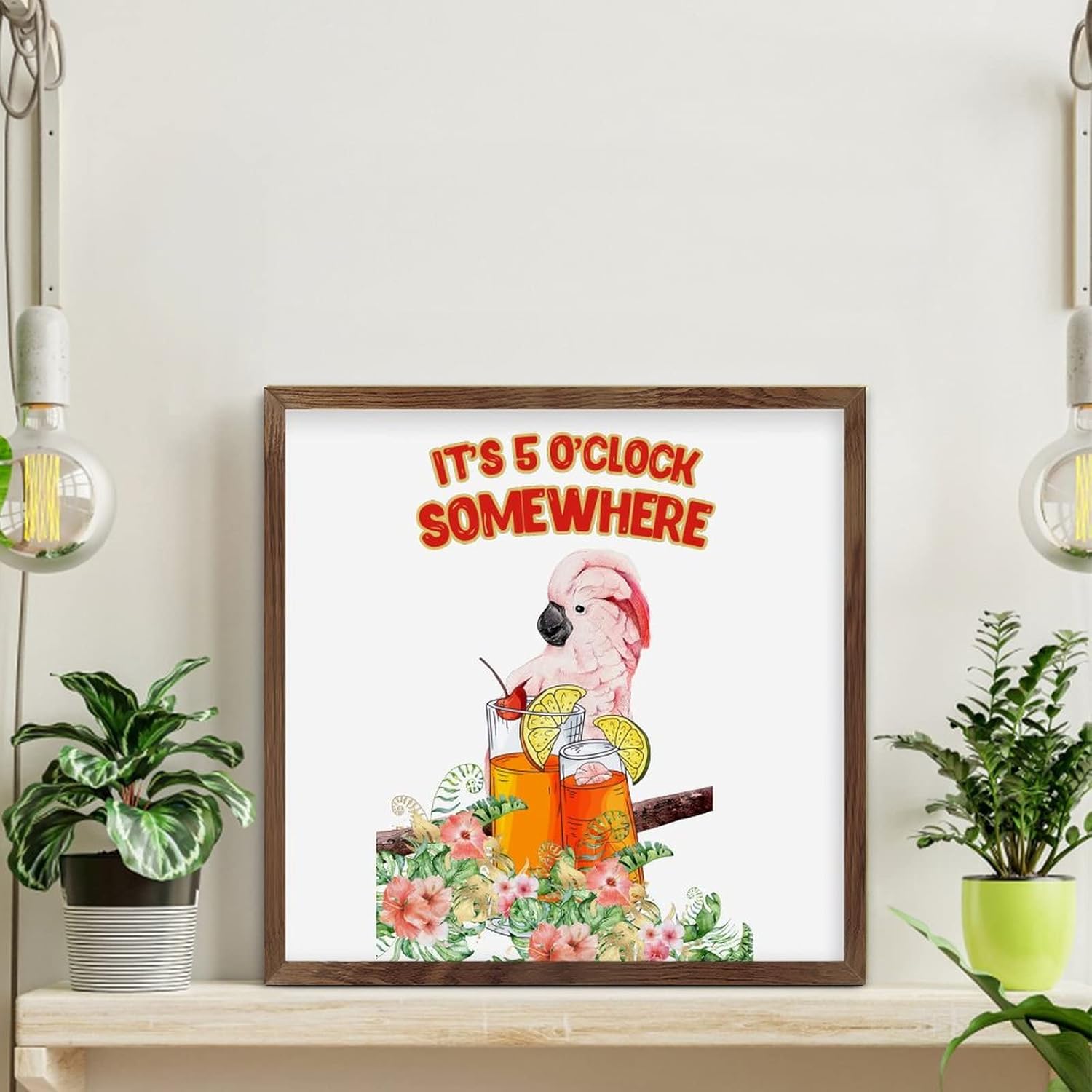 Rustic Wooden Wall Decor Sign Its 5 OClock Somewhere Parrot