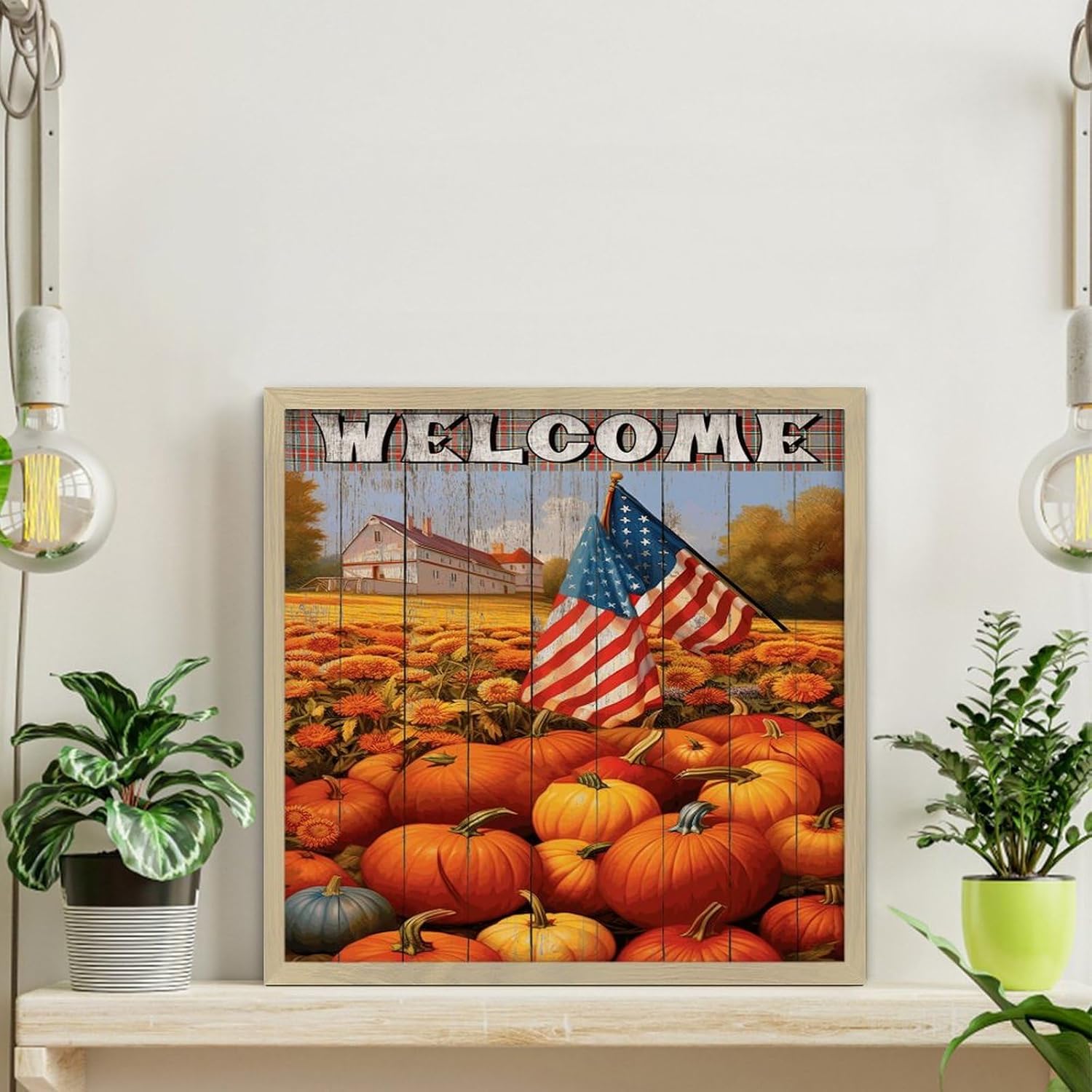 Welcome Wood Framed Wall Decor Sign 12x12in